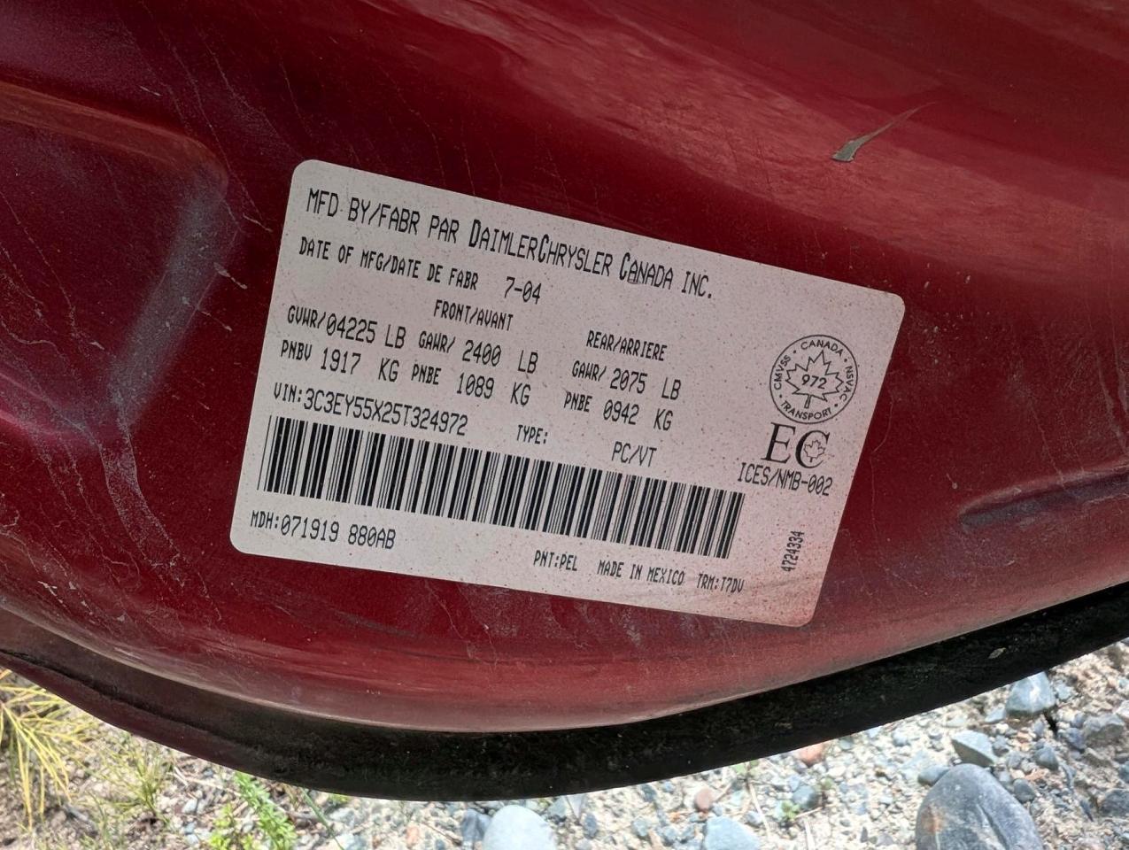 2005 Chrysler Pt Cruiser Touring Maroon vin: 3C3EY55X25T324972