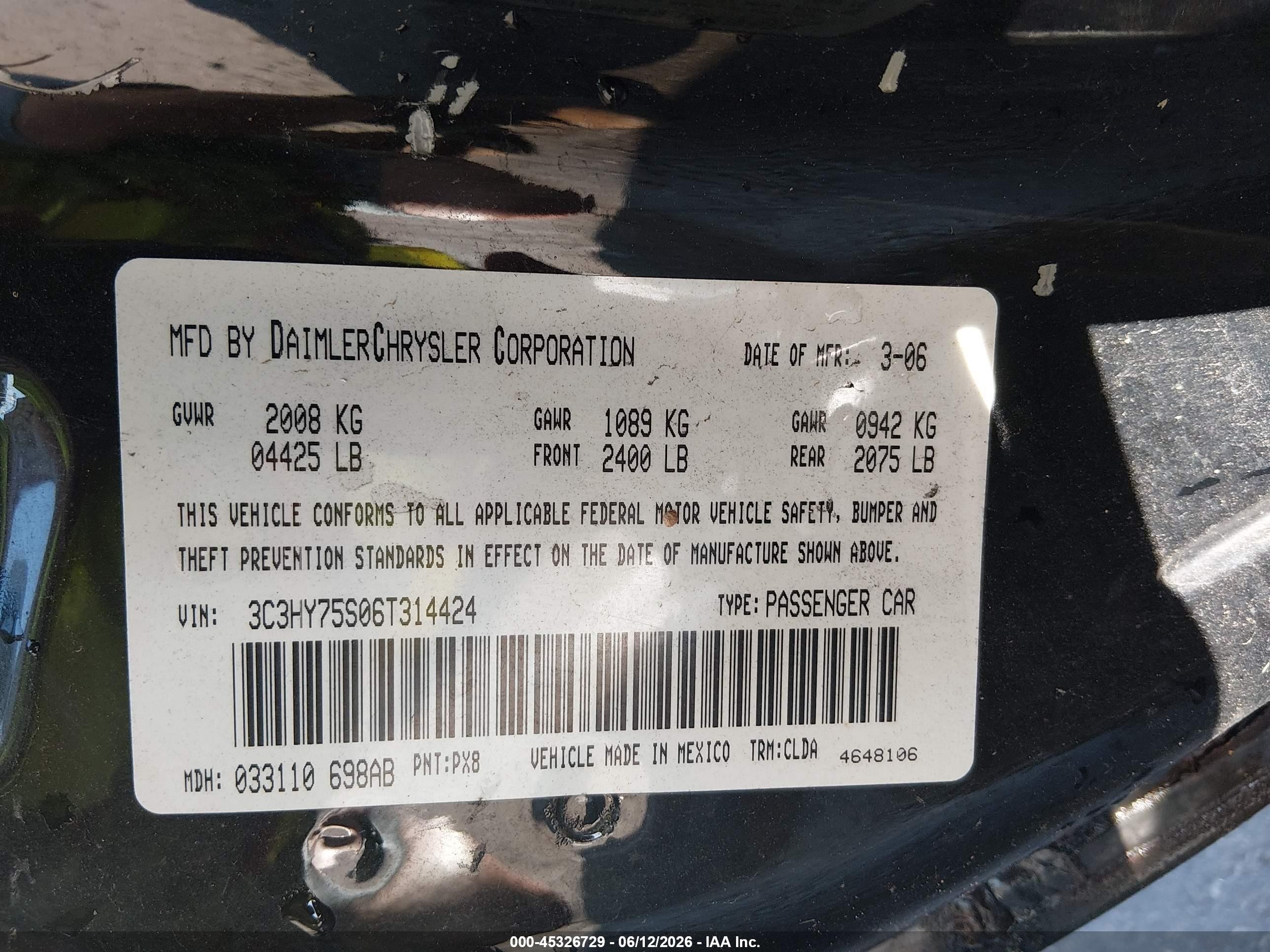 2006 Chrysler Pt Cruiser Gt Black vin: 3C3HY75S06T314424