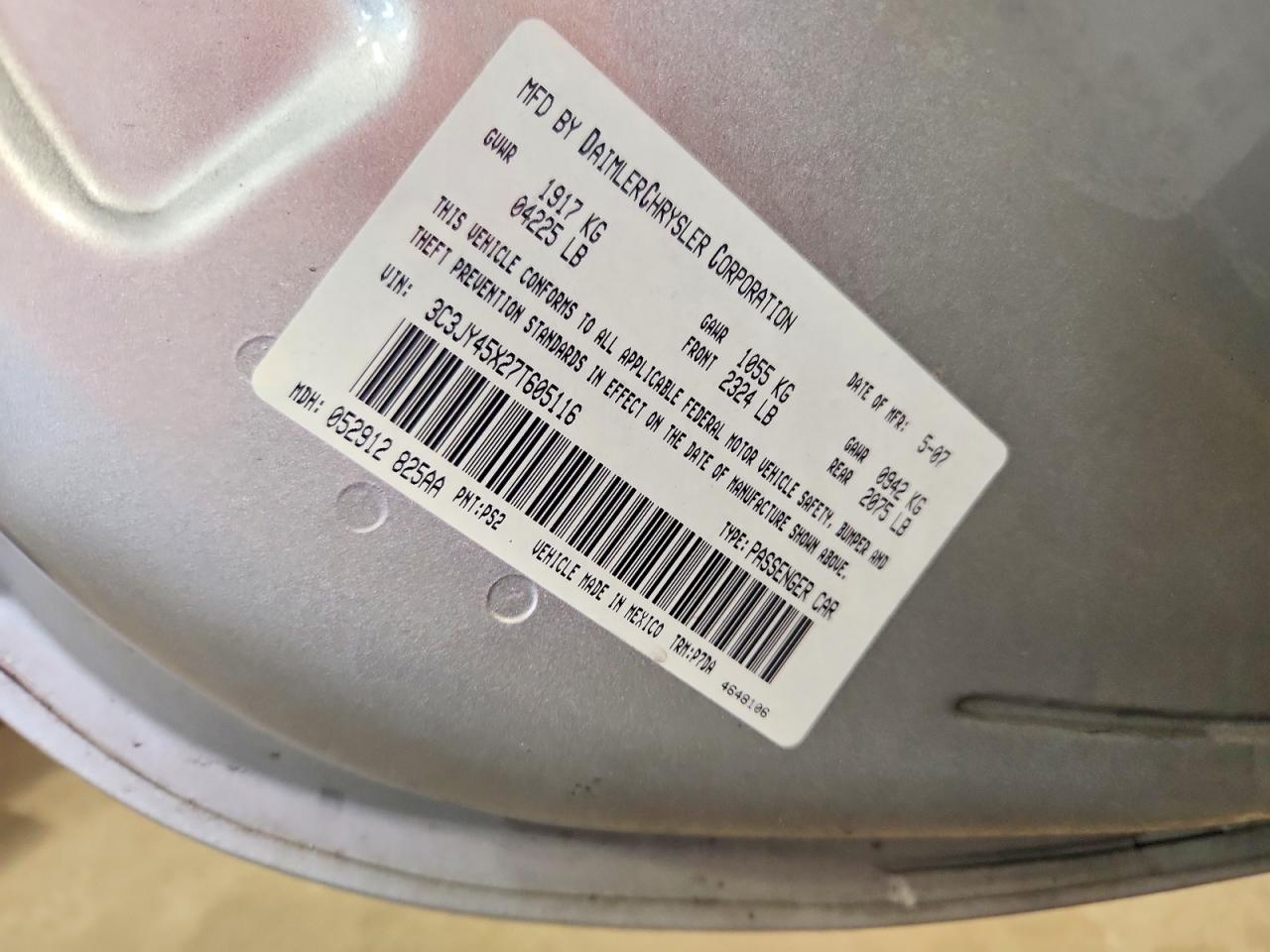 2007 Chrysler Pt Cruiser Silver vin: 3C3JY45X27T605116