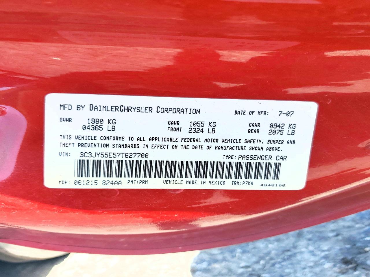 2007 Chrysler Pt Cruiser Touring Red vin: 3C3JY55E57T627700