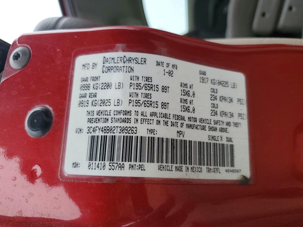 2002 Chrysler Pt Cruiser Classic Red vin: 3C4FY48B02T309263