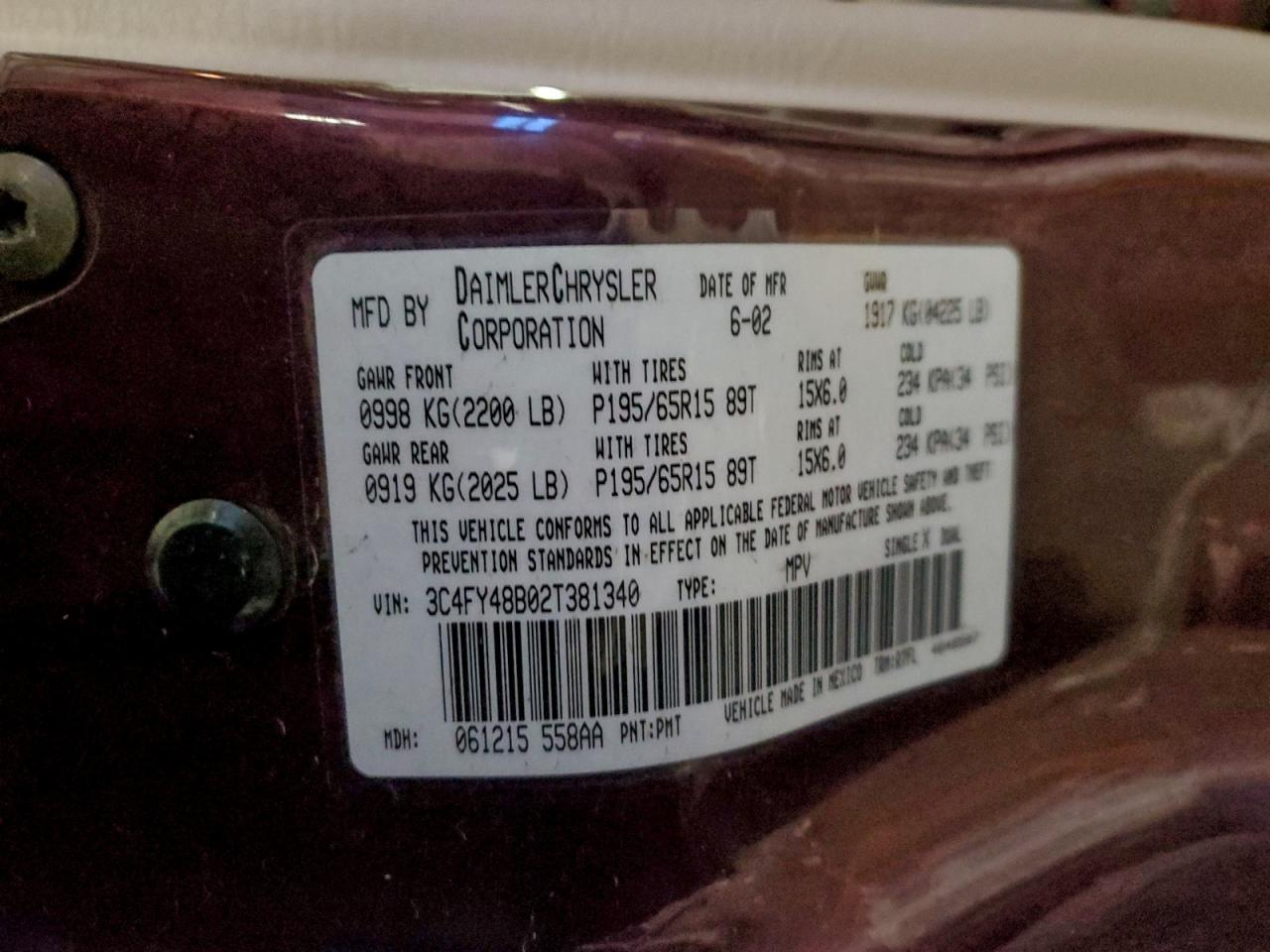 2002 Chrysler Pt Cruiser Classic Purple vin: 3C4FY48B02T381340