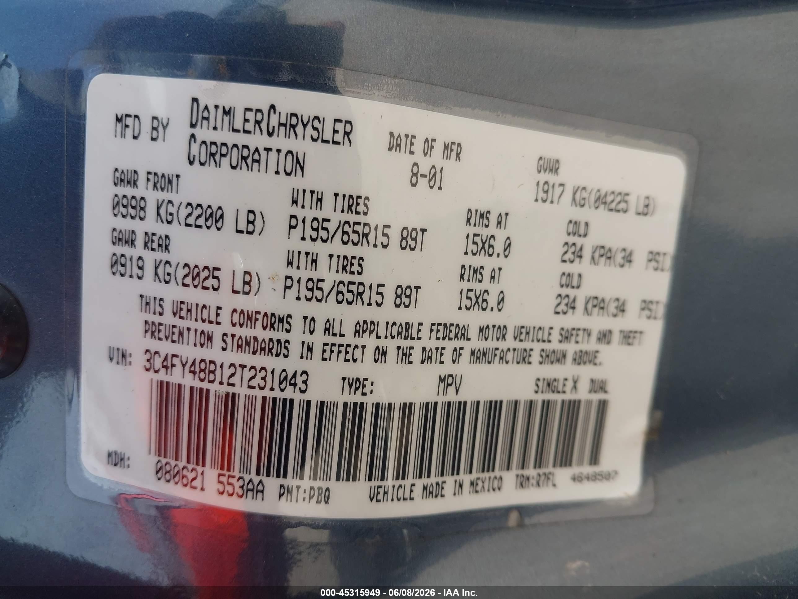 2002 Chrysler Pt Cruiser   Green vin: 3C4FY48B12T231043