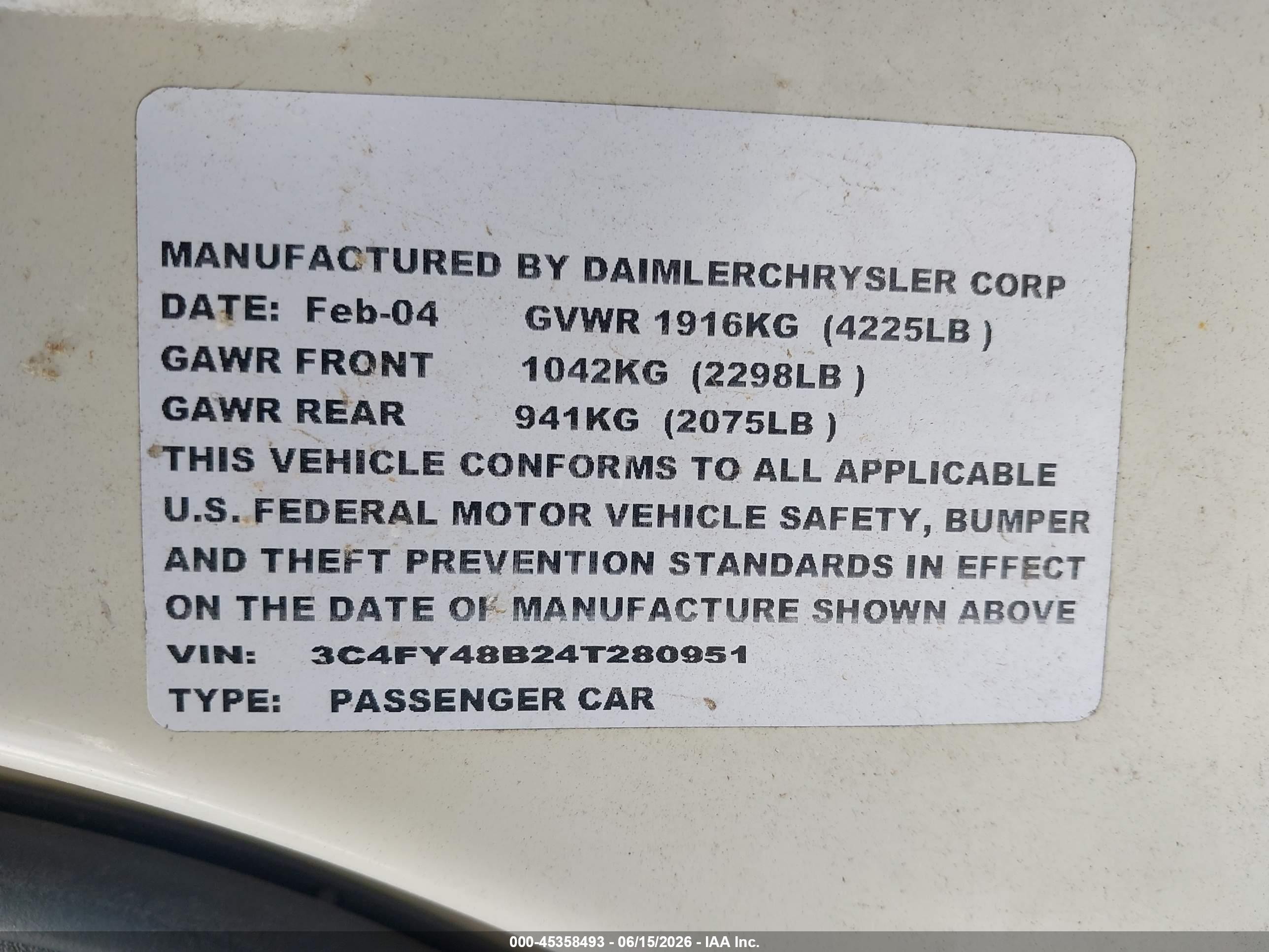 2004 Chrysler Pt Cruiser Classic Edition White vin: 3C4FY48B24T280951