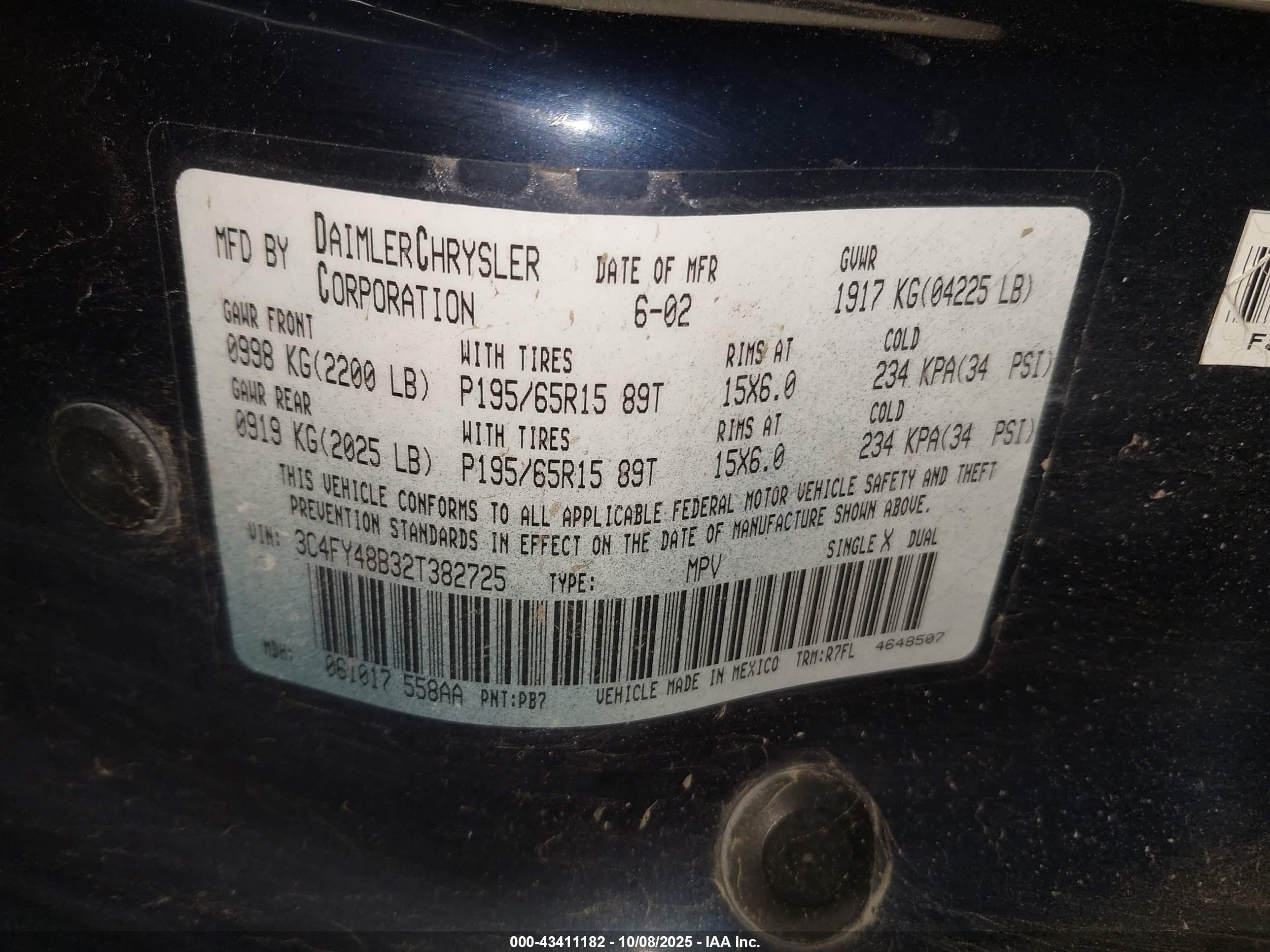 2002 Chrysler Pt Cruiser   Blue vin: 3C4FY48B32T382725