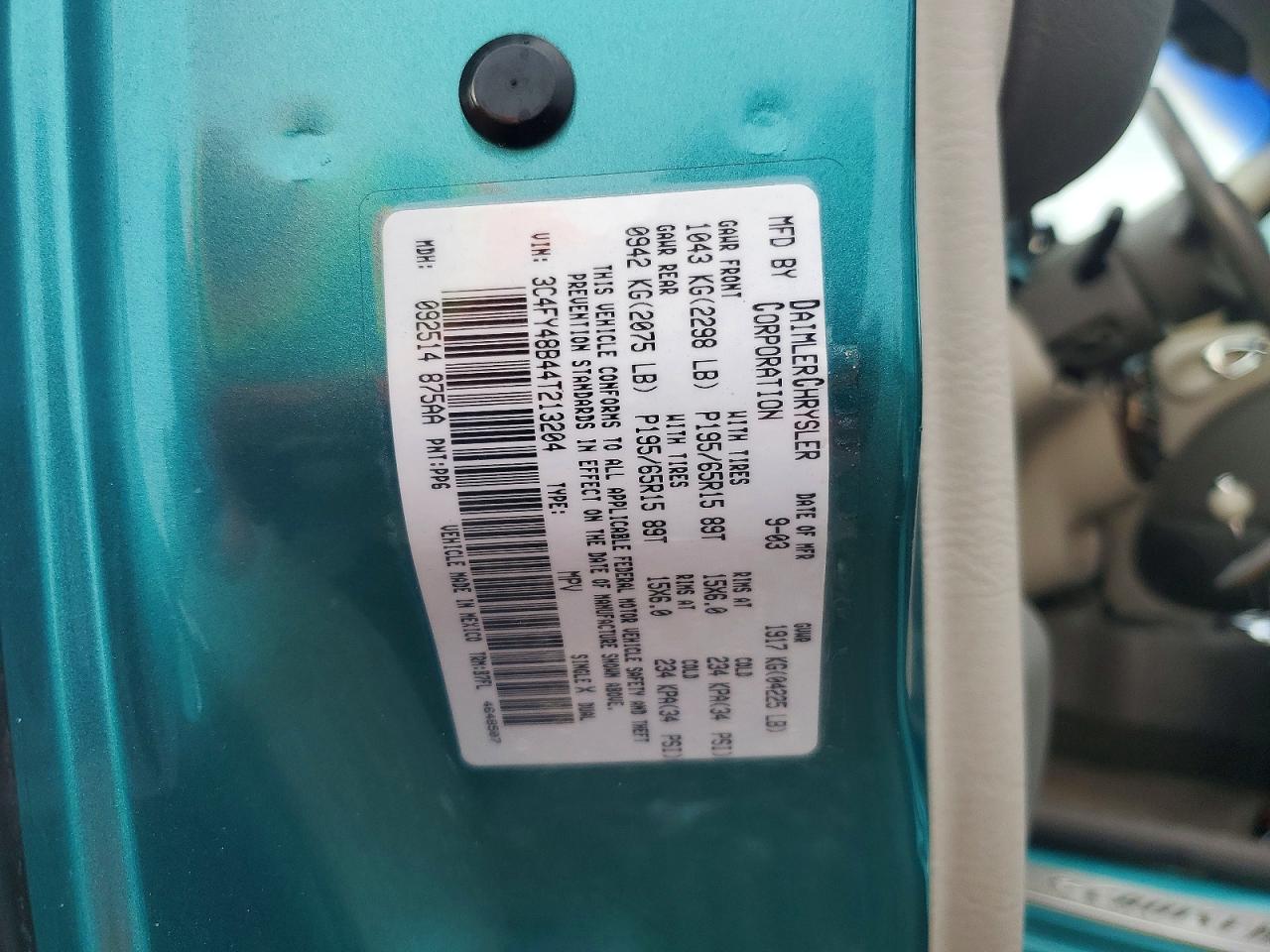 2004 Chrysler Pt Cruiser Turquoise vin: 3C4FY48B44T213204
