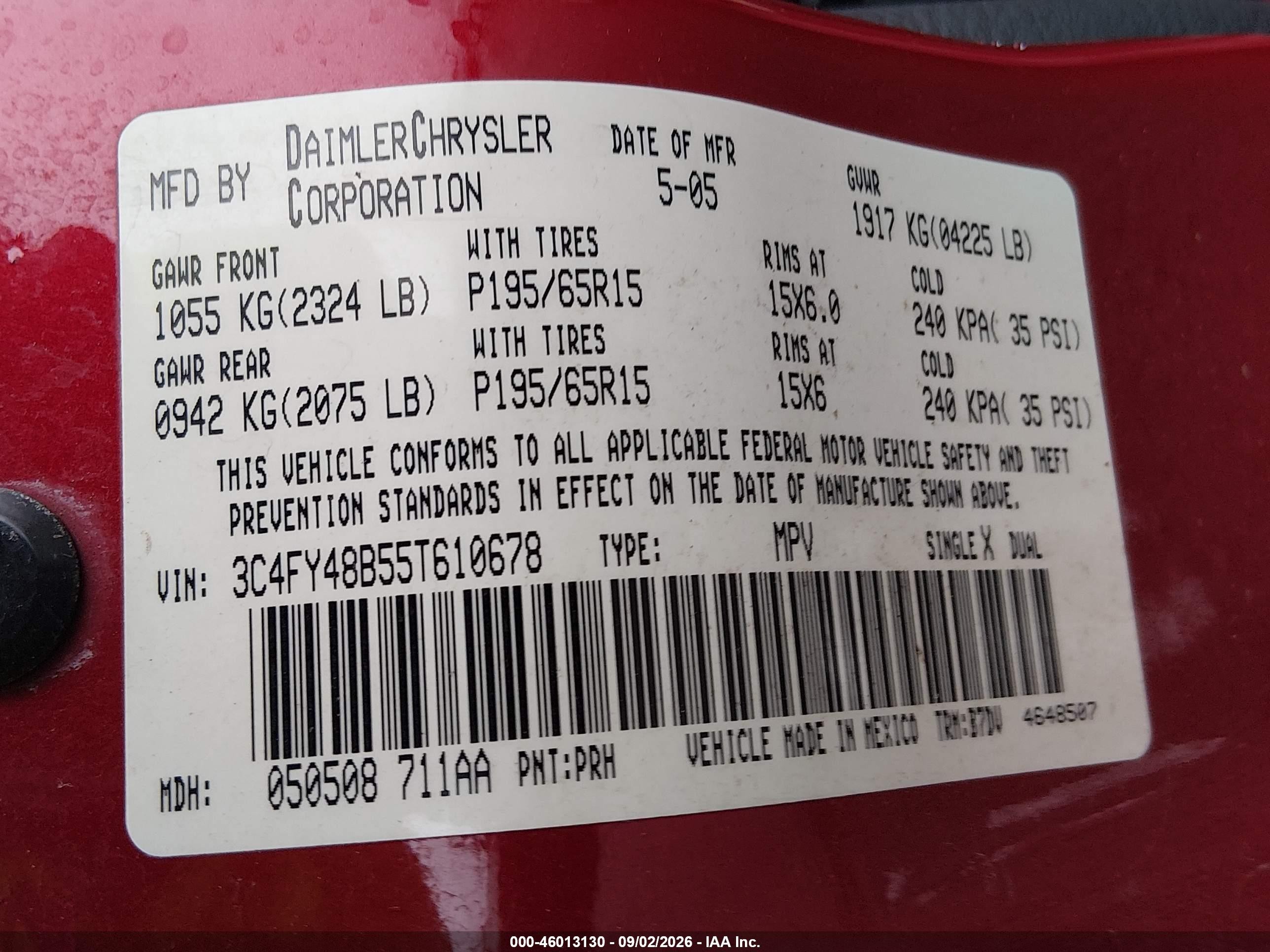 2005 Chrysler Pt Cruiser Burgundy vin: 3C4FY48B55T610678