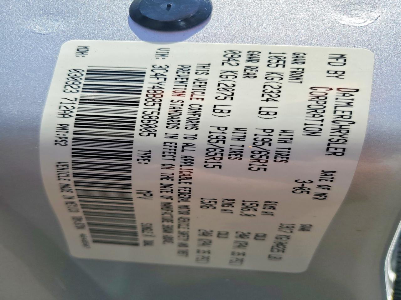 2005 Chrysler Pt Cruiser Silver vin: 3C4FY48B85T586005