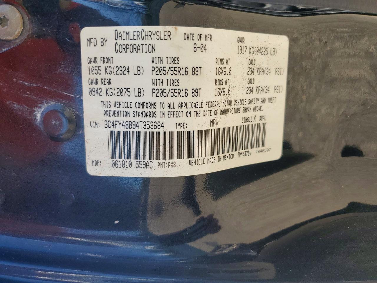 2004 Chrysler Pt Cruiser Black vin: 3C4FY48B94T353684