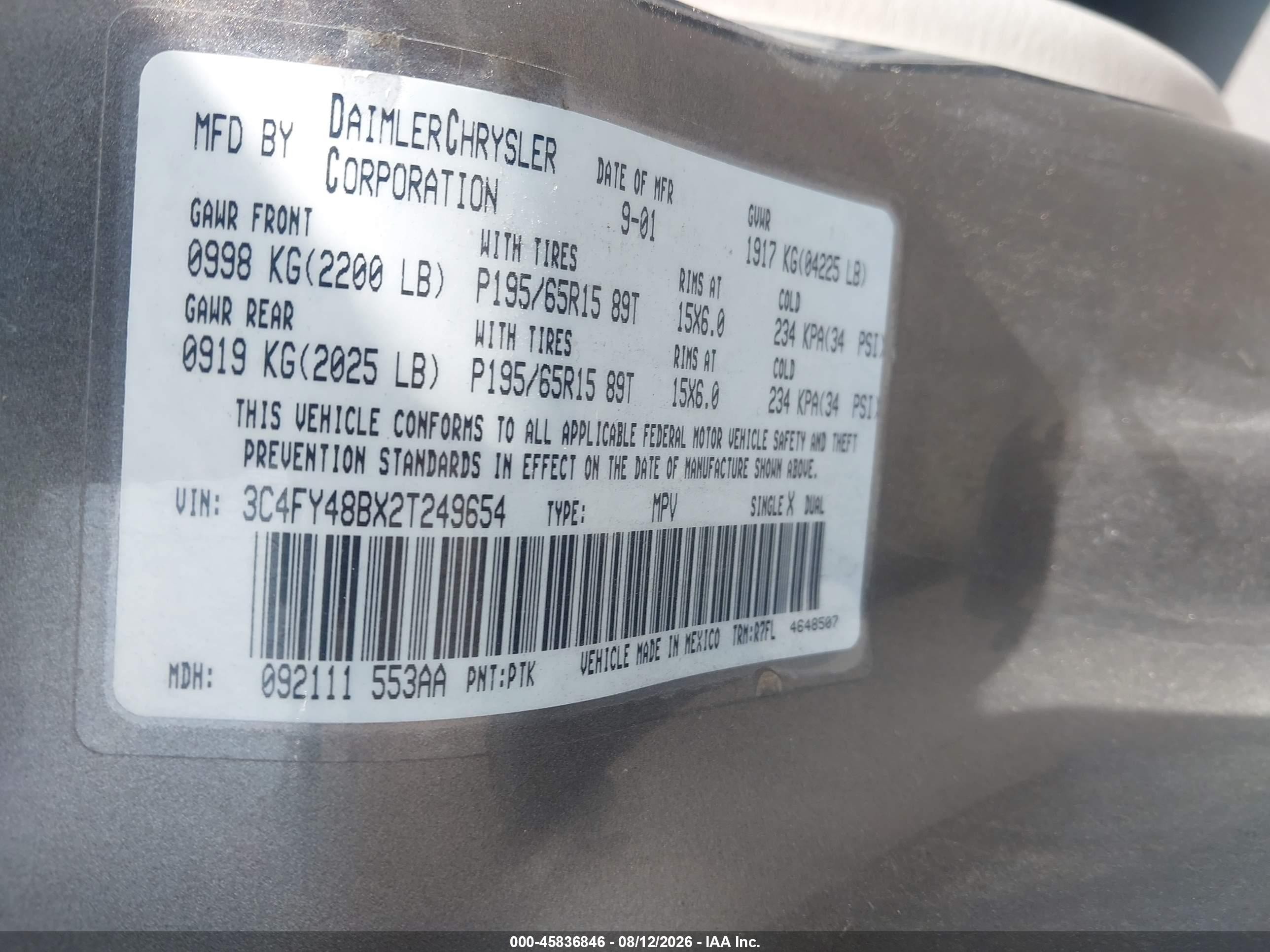 2002 Chrysler Pt Cruiser   Gray vin: 3C4FY48BX2T249654