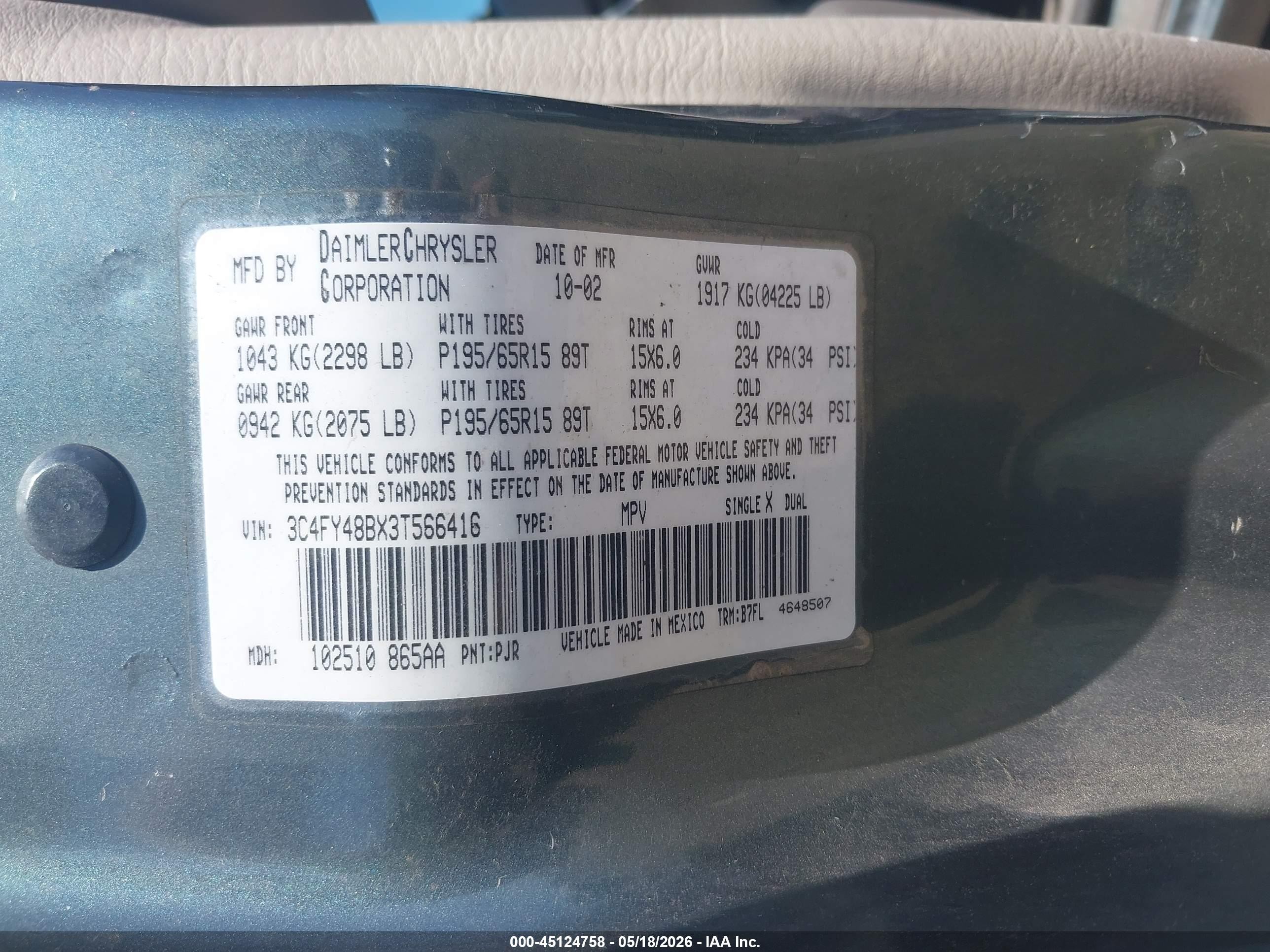 2003 Chrysler Pt Cruiser   Gray vin: 3C4FY48BX3T566416