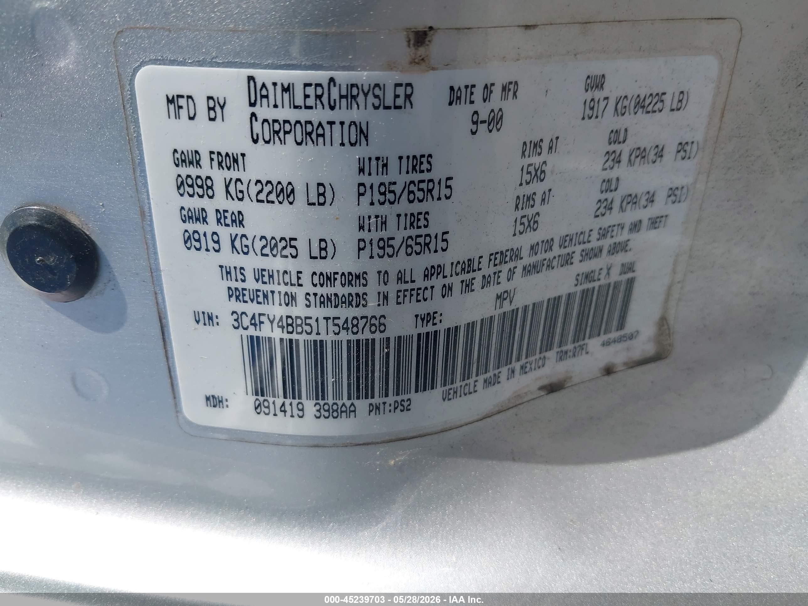 2001 Chrysler Pt Cruiser   Silver vin: 3C4FY4BB51T548766
