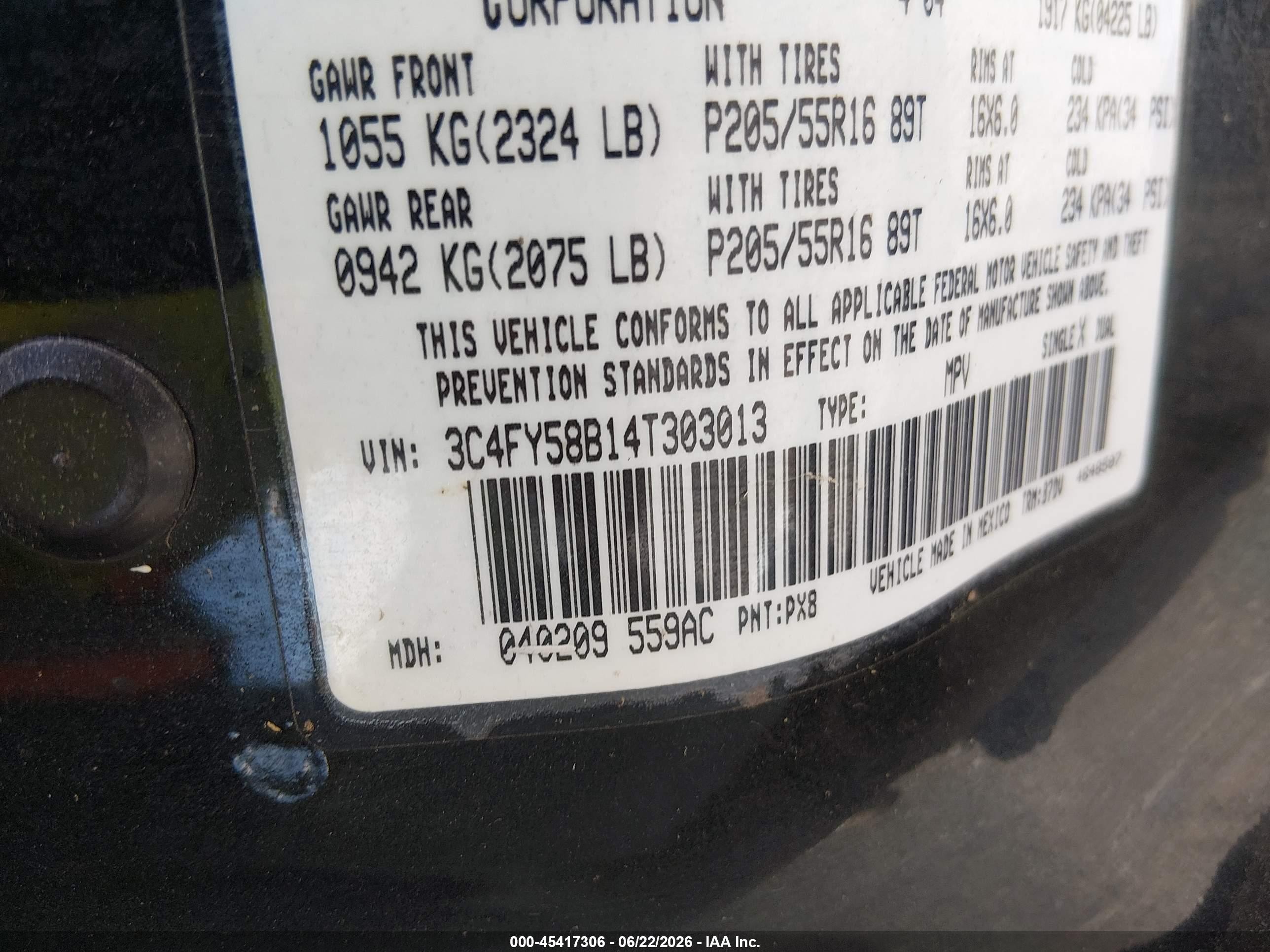 2004 Chrysler Pt Cruiser Touring Black vin: 3C4FY58B14T303013