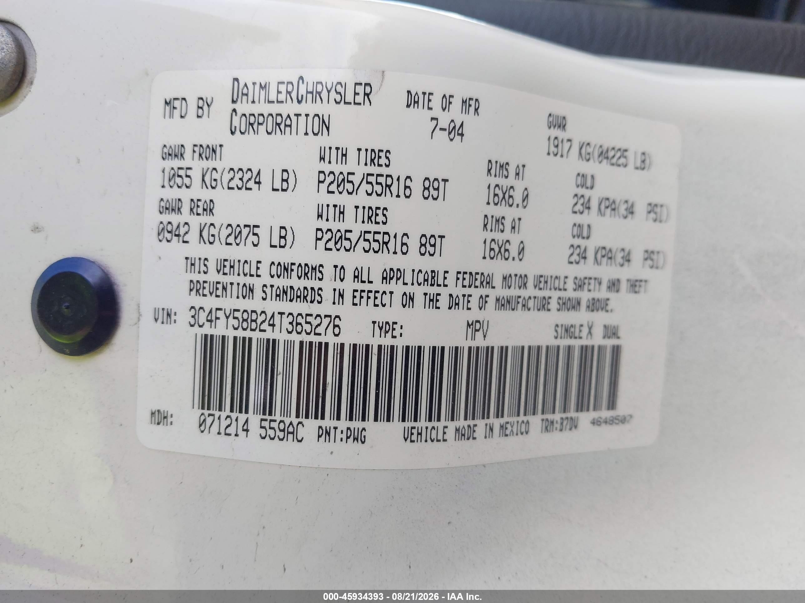 2004 Chrysler Pt Cruiser Touring White vin: 3C4FY58B24T365276