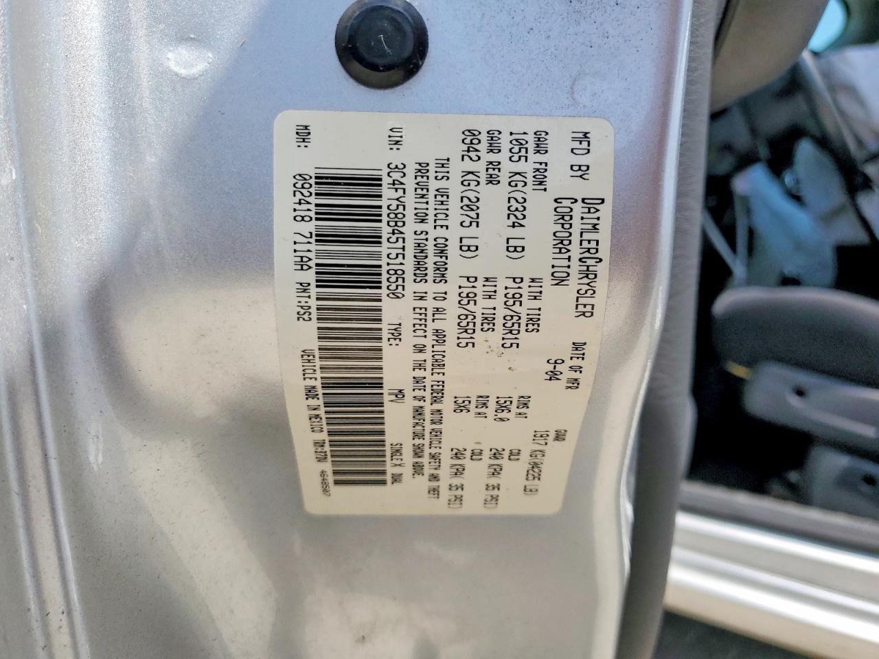 2005 Chrysler Pt Cruiser Touring Silver vin: 3C4FY58B45T518550