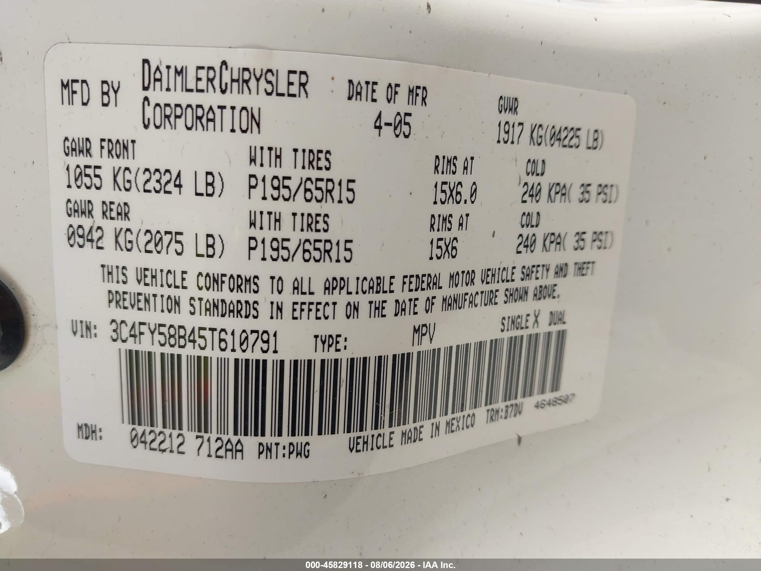 2005 Chrysler Pt Cruiser Touring White vin: 3C4FY58B45T610791
