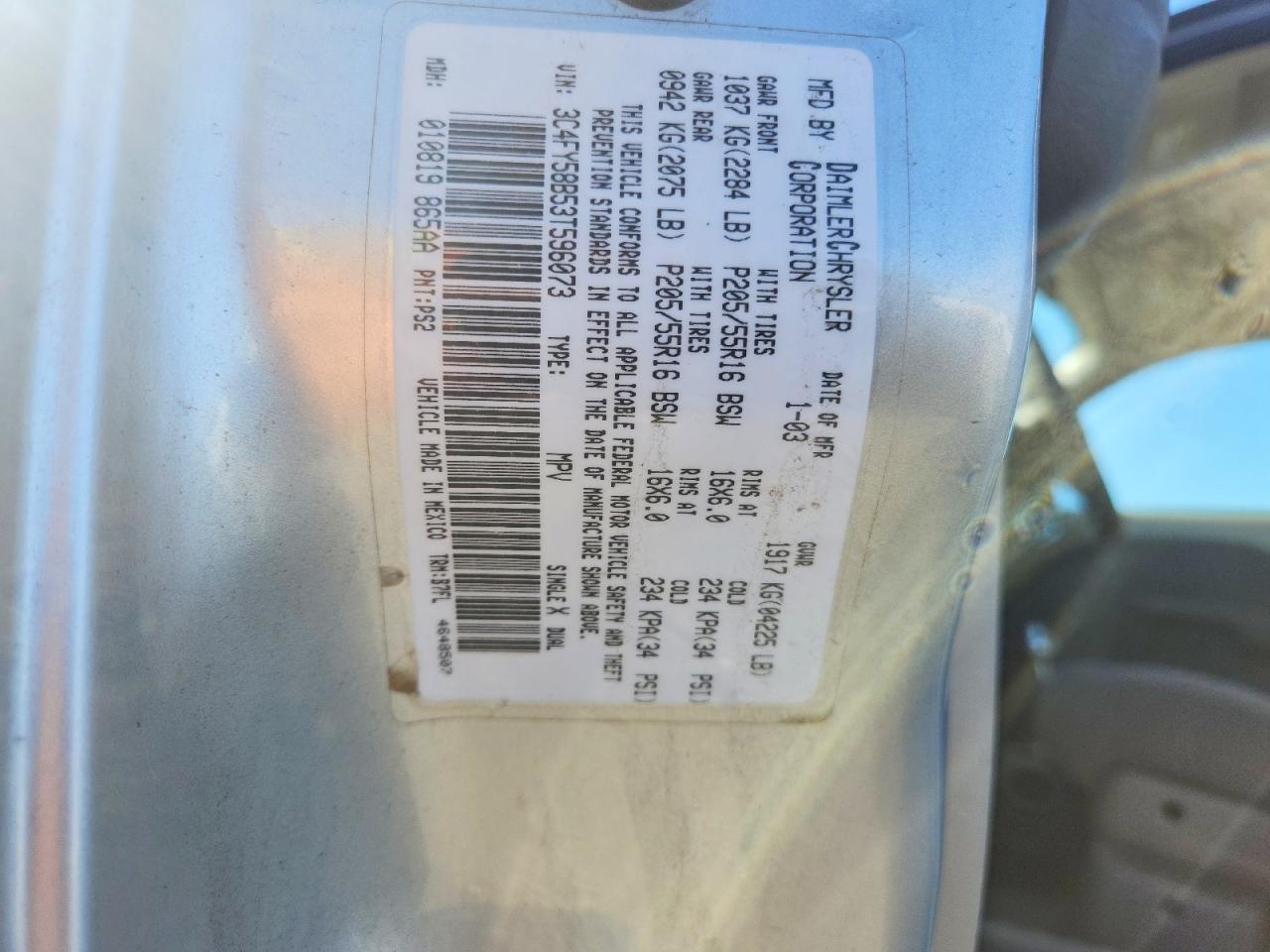 2003 Chrysler Pt Cruiser Touring Silver vin: 3C4FY58B53T596073
