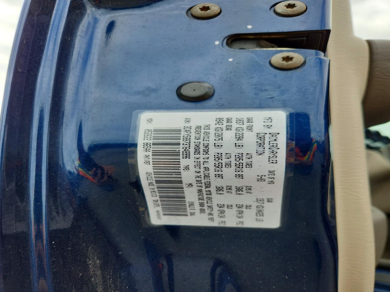 2003 Chrysler Pt Cruiser Touring Blue vin: 3C4FY58B73T648996