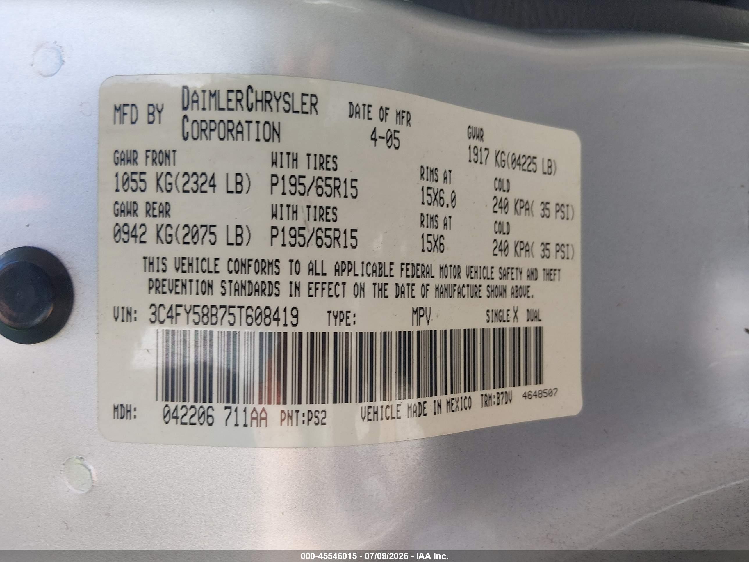 2005 Chrysler Pt Cruiser Touring Silver vin: 3C4FY58B75T608419
