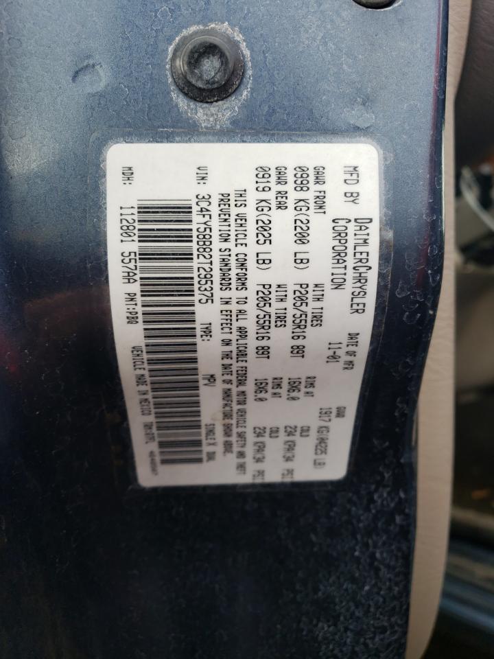 2002 Chrysler Pt Cruiser Touring Blue vin: 3C4FY58B82T295375