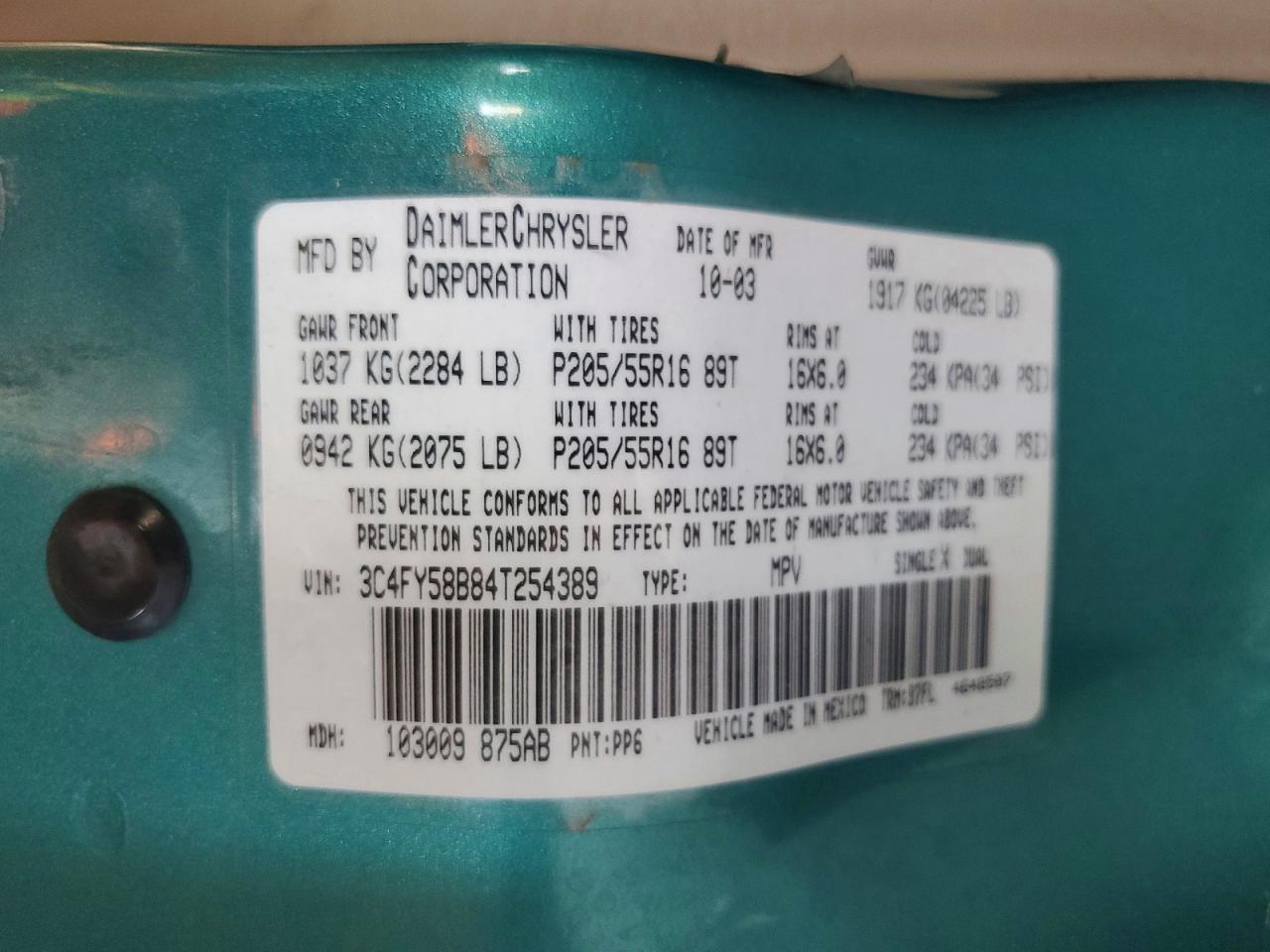 2004 Chrysler Pt Cruiser Touring Green vin: 3C4FY58B84T254389