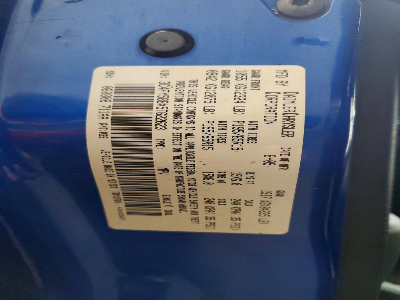 2005 Chrysler Pt Cruiser Touring Blue vin: 3C4FY58BX5T622623