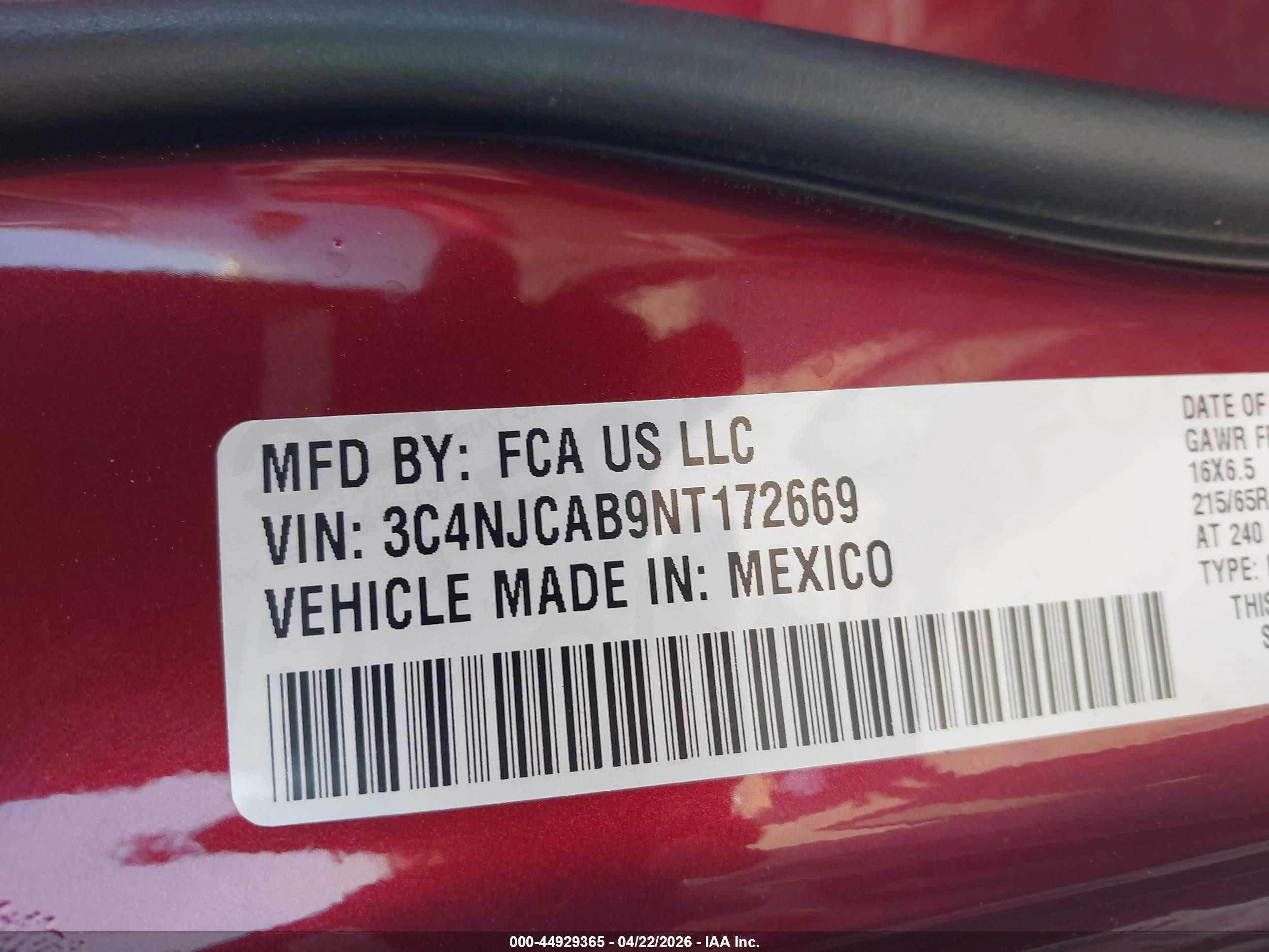 2022 Jeep Compass Sport Fwd Burgundy vin: 3C4NJCAB9NT172669