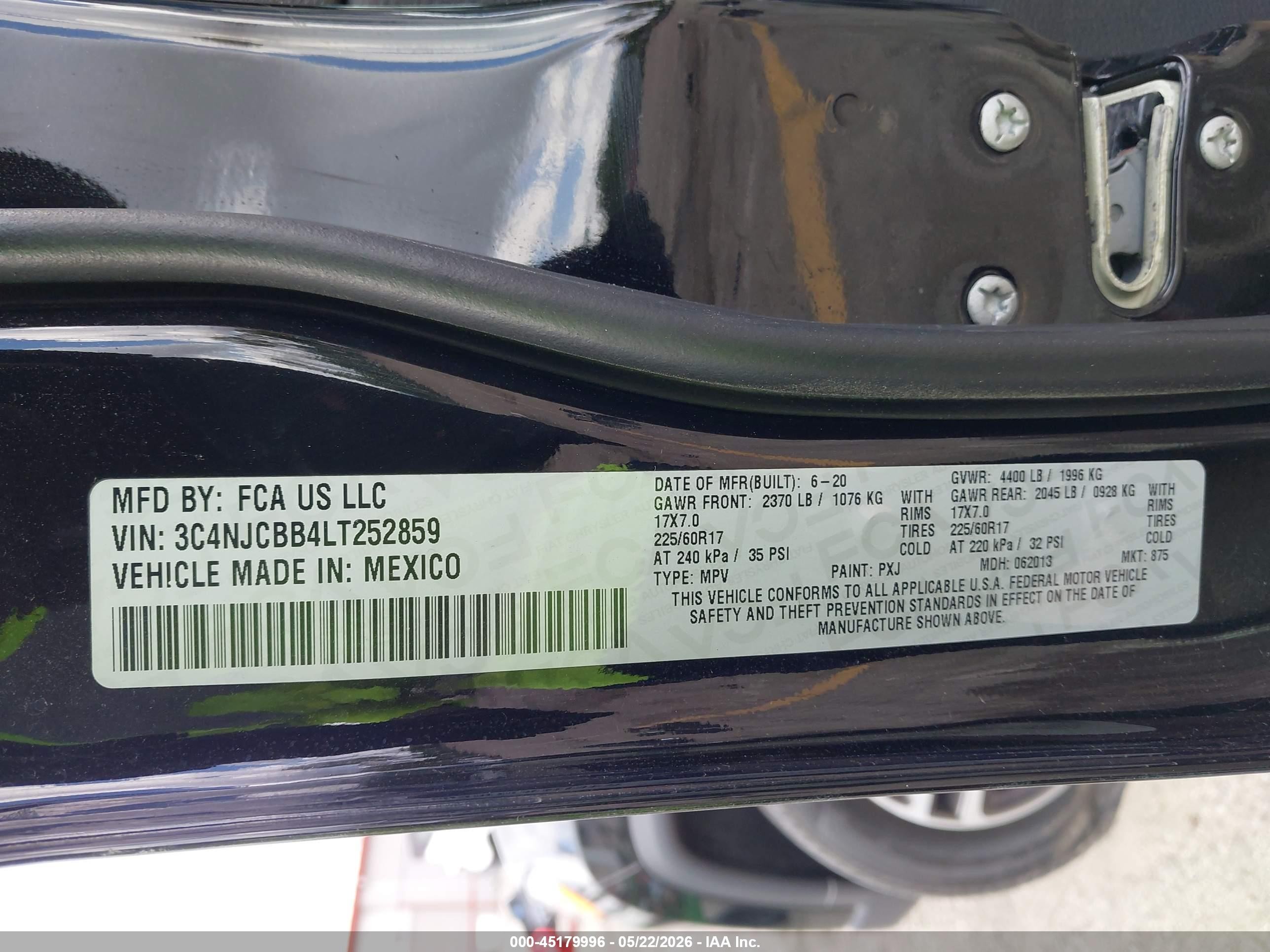 2020 Jeep Compass Sun And Safety Fwd Black vin: 3C4NJCBB4LT252859