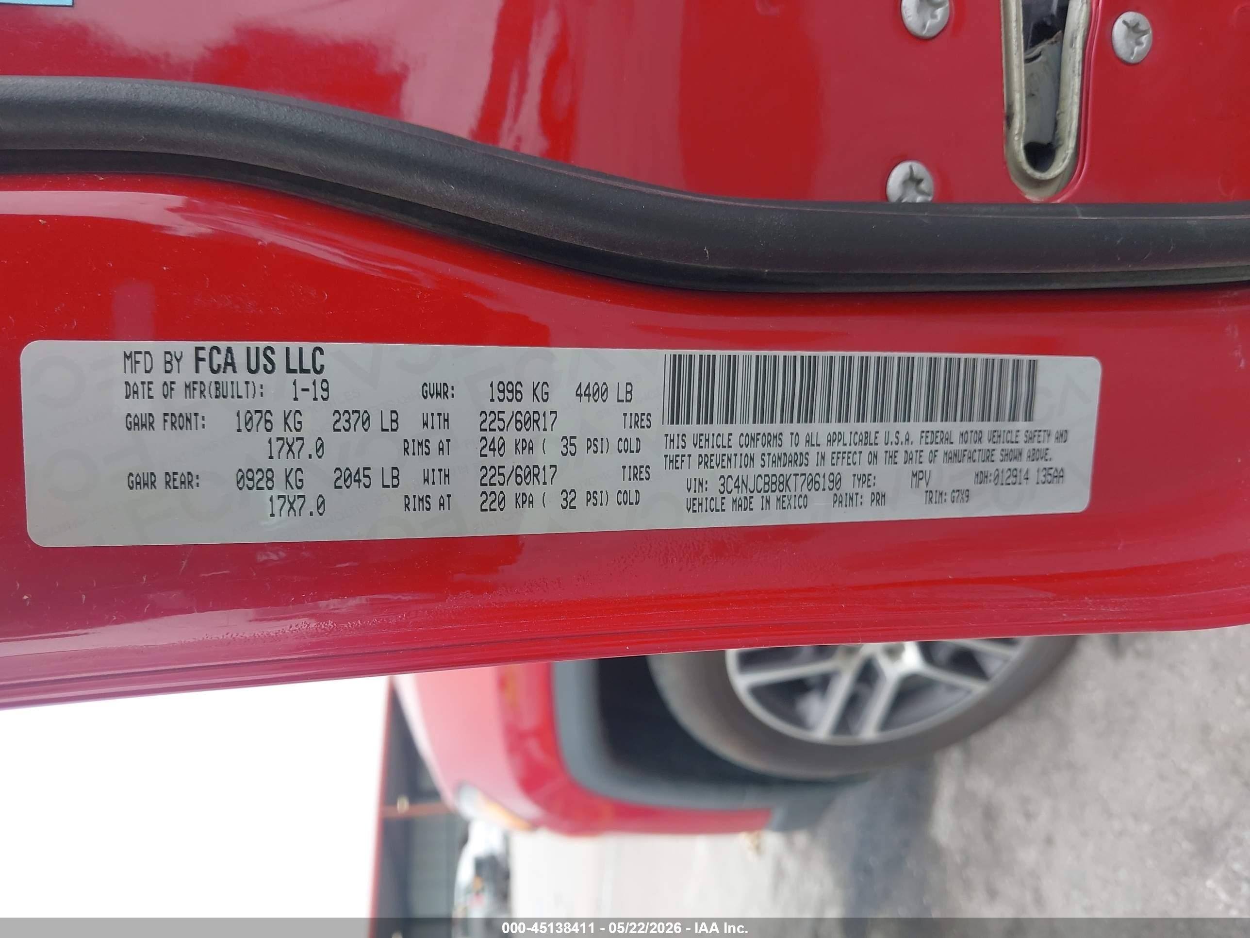 2019 Jeep Compass Latitude Fwd Red vin: 3C4NJCBB8KT706190