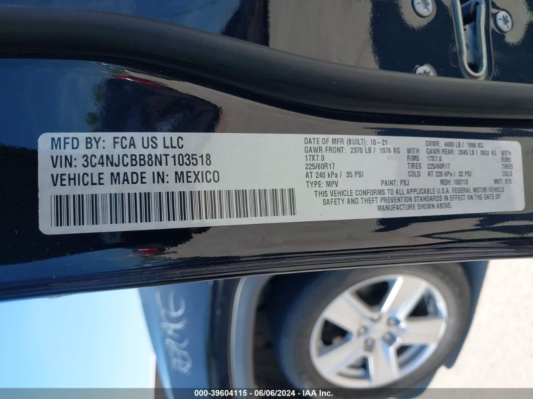 2022 Jeep Compass Latitude Fwd Black vin: 3C4NJCBB8NT103518