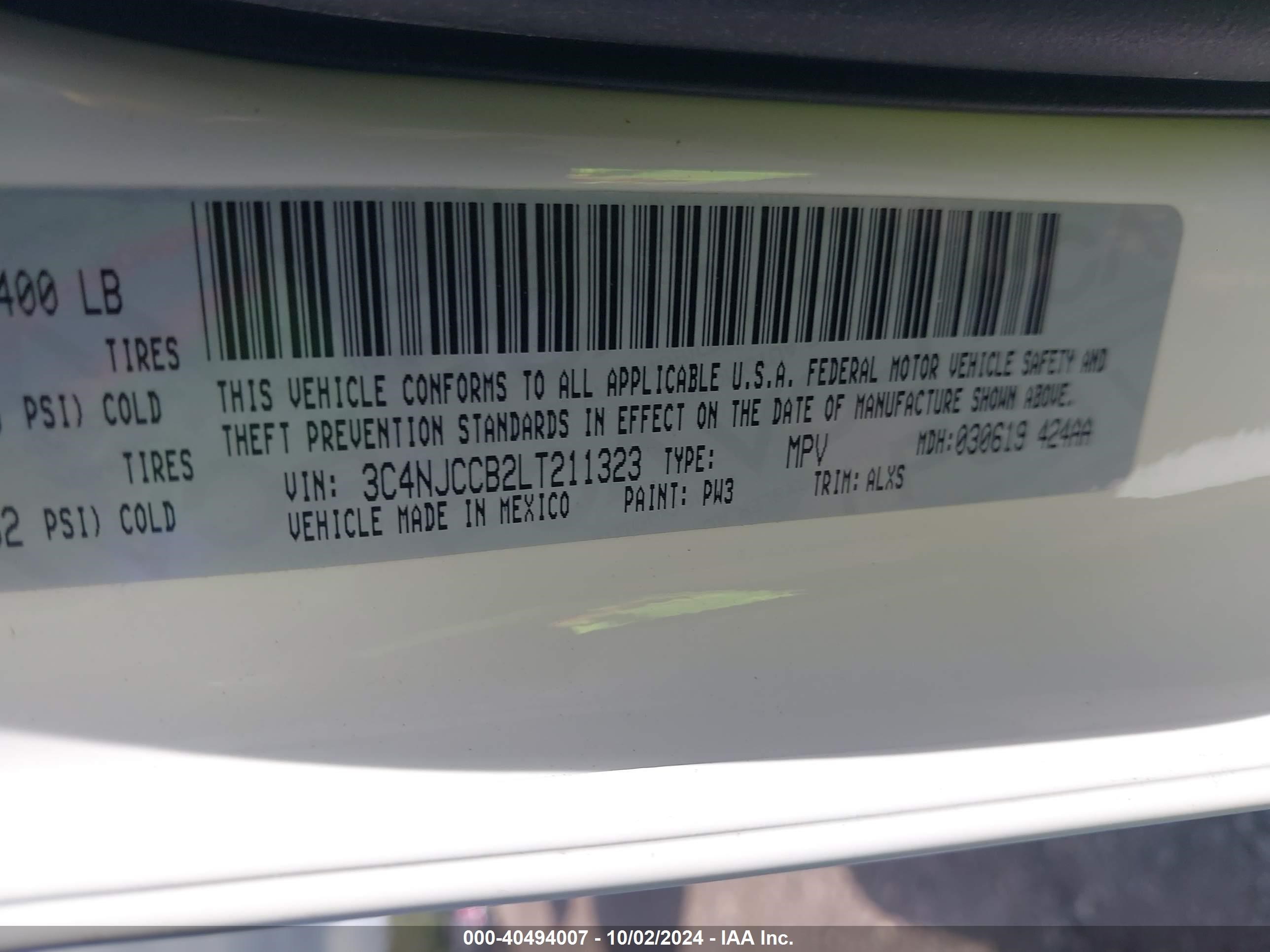 2020 Jeep Compass Limited Fwd White vin: 3C4NJCCB2LT211323