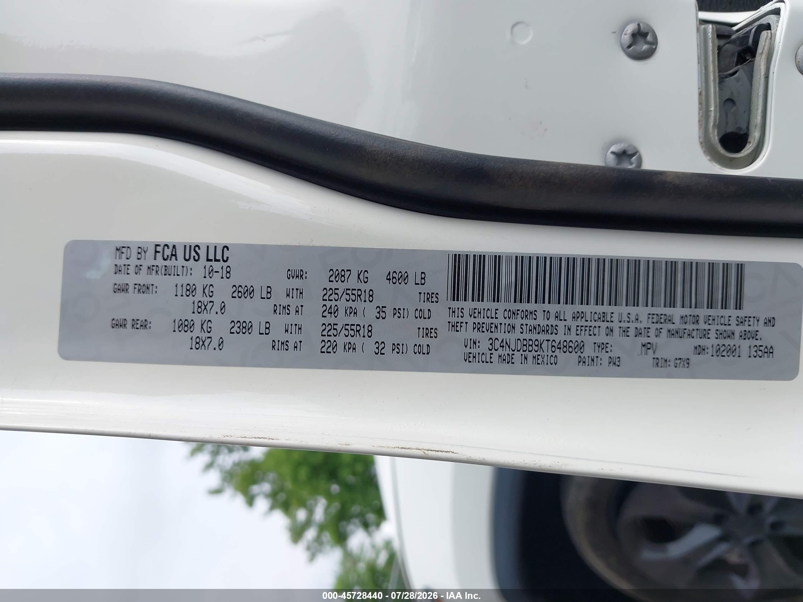 2019 Jeep Compass Altitude 4x4 White vin: 3C4NJDBB9KT648600