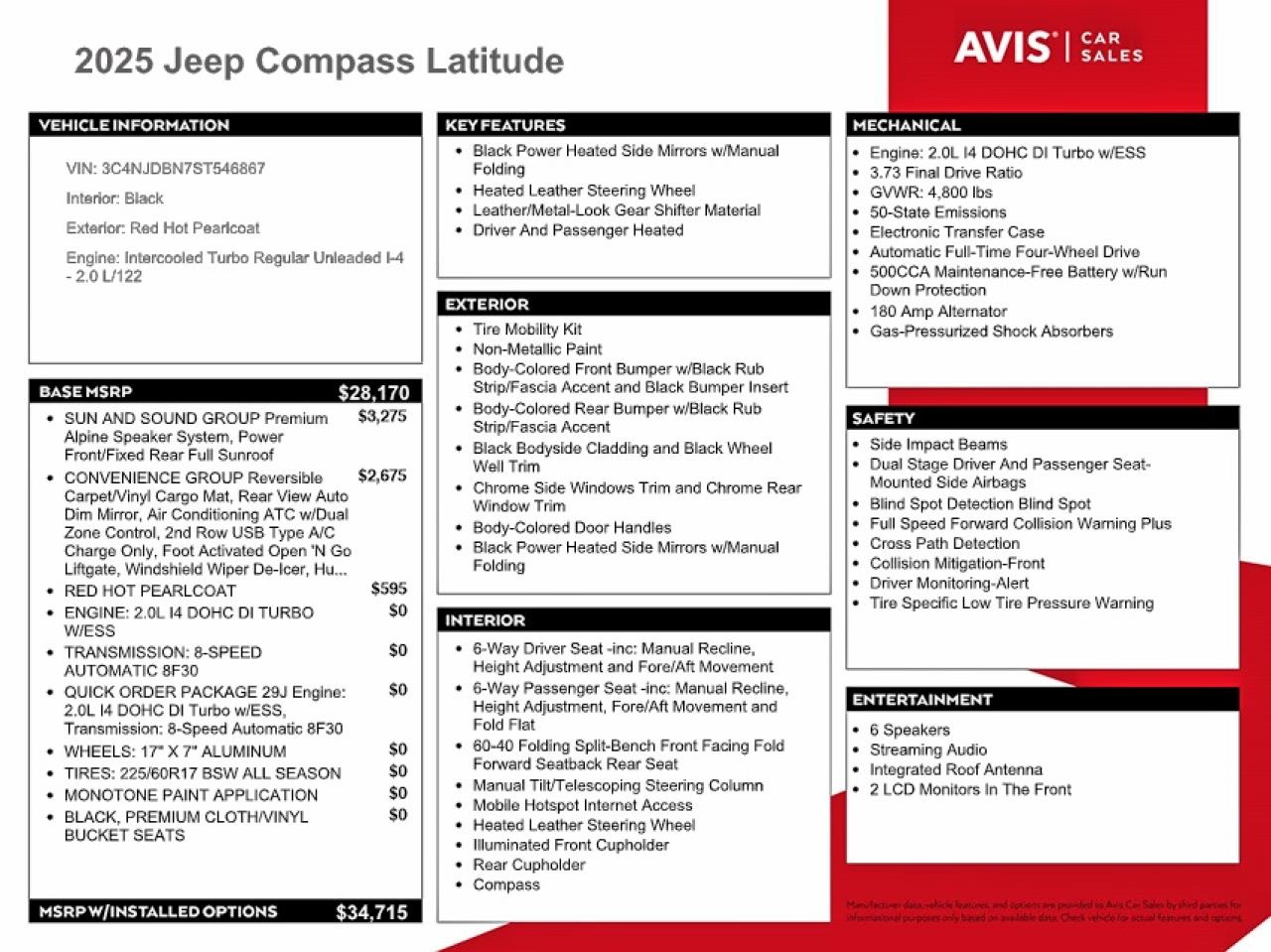 2025 Jeep Compass Latitude Red vin: 3C4NJDBN7ST546867