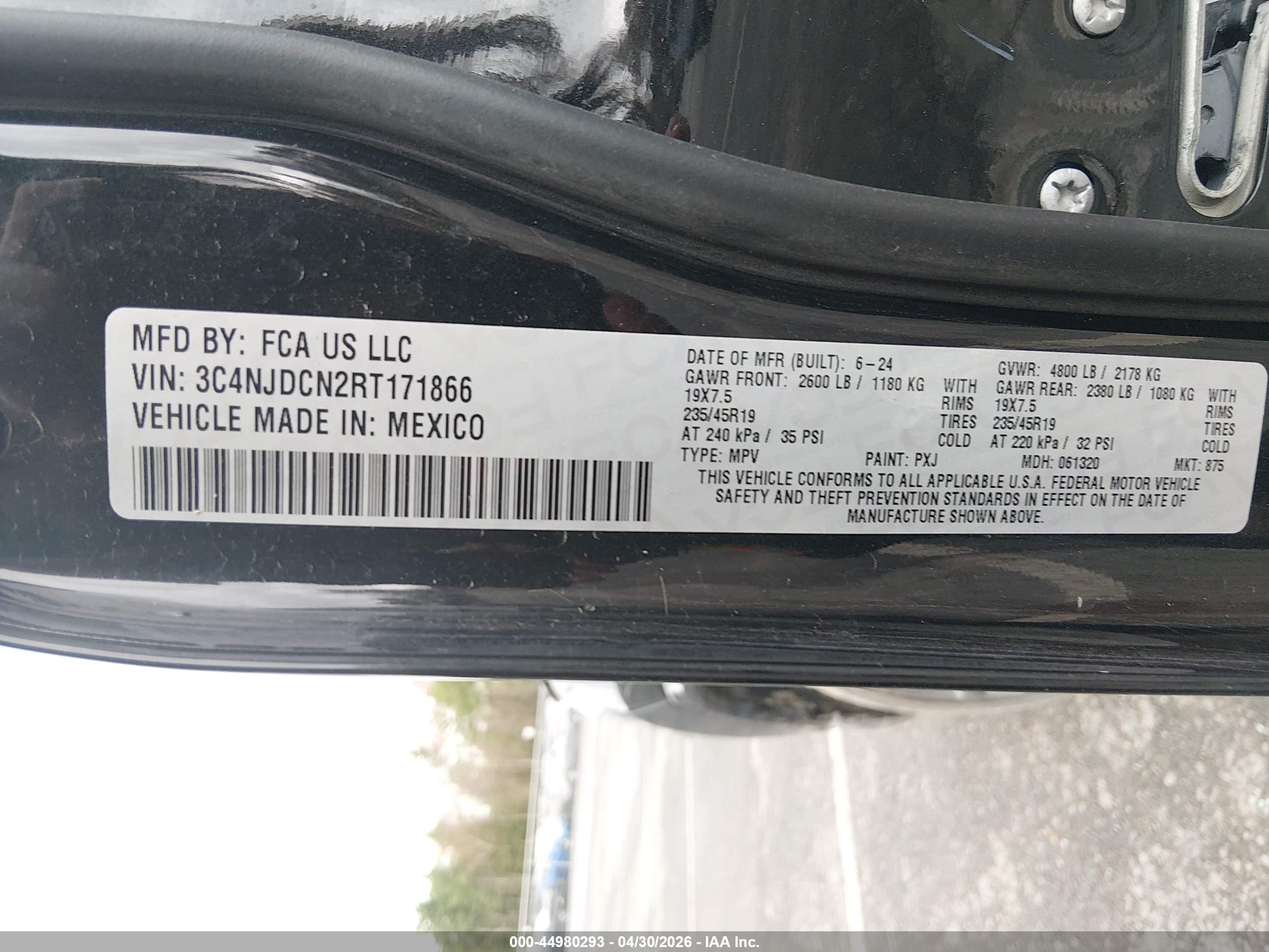 2024 Jeep Compass Limited 4x4 Черный vin: 3C4NJDCN2RT171866