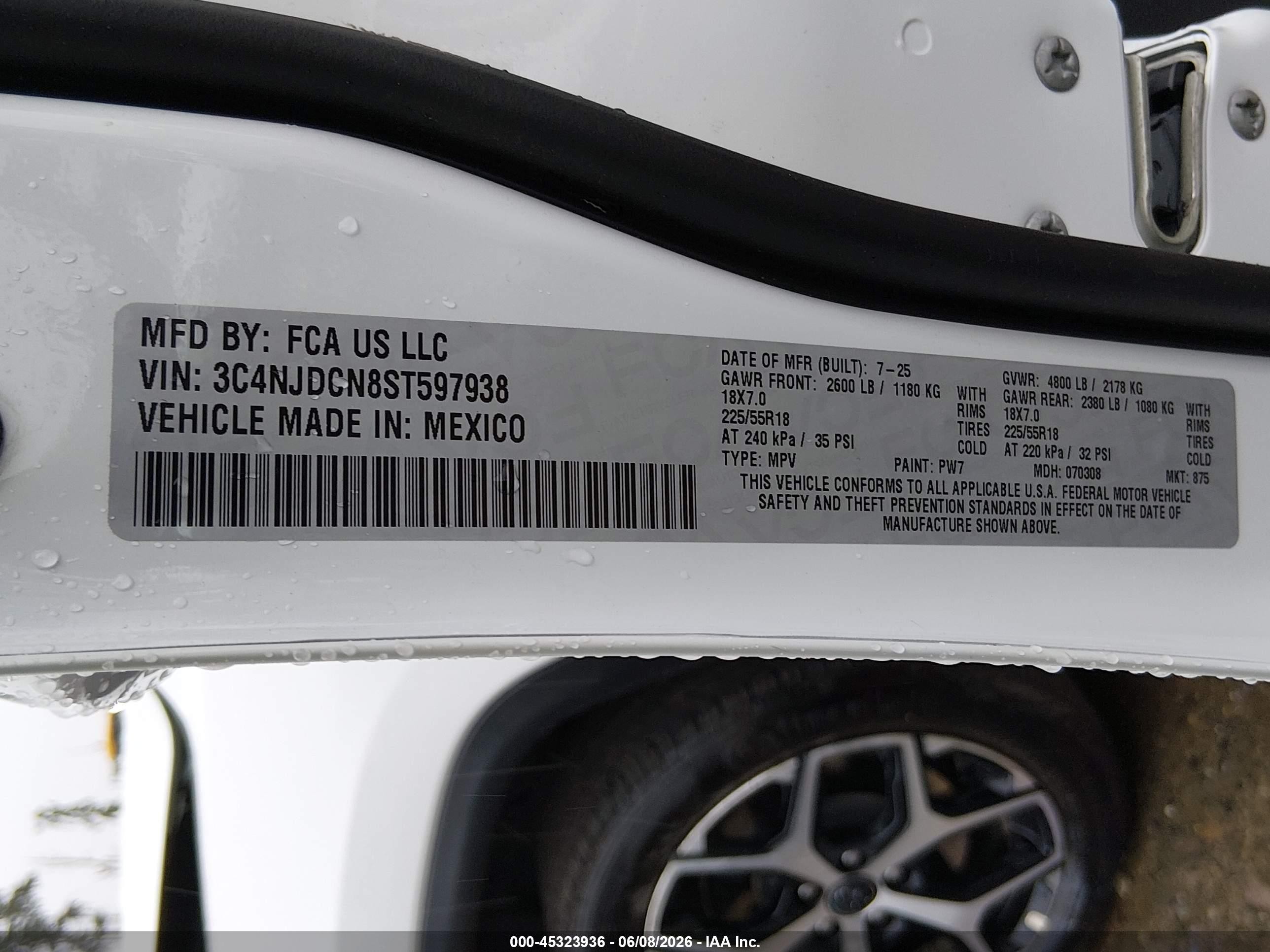 2025 Jeep Compass Limited 4x4 White vin: 3C4NJDCN8ST597938