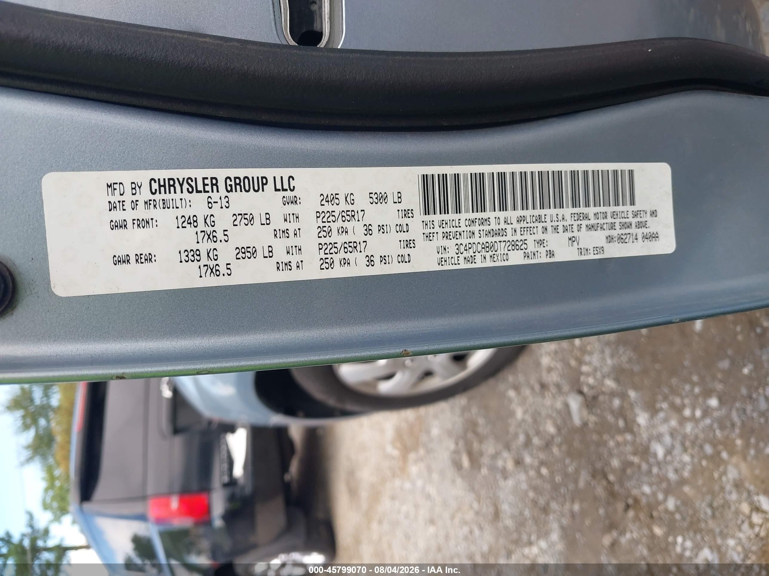2013 Dodge Journey American Value Pkg Light Blue vin: 3C4PDCAB0DT728625