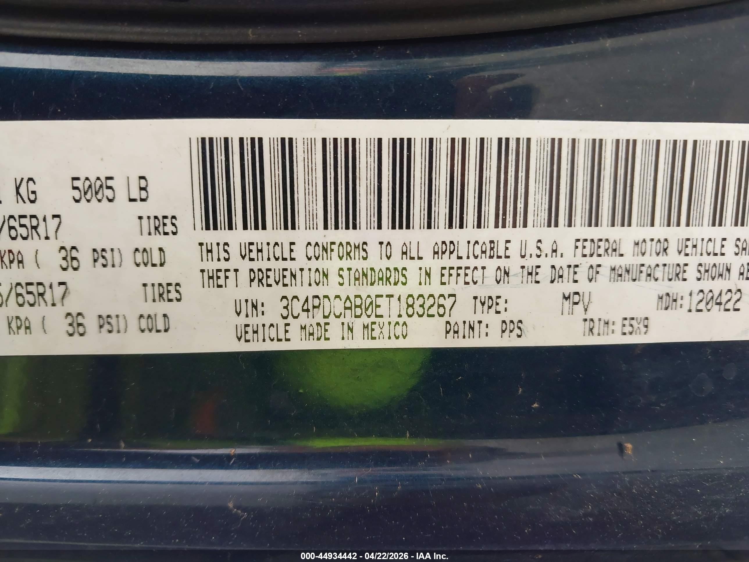 2014 Dodge Journey Se Blue vin: 3C4PDCAB0ET183267