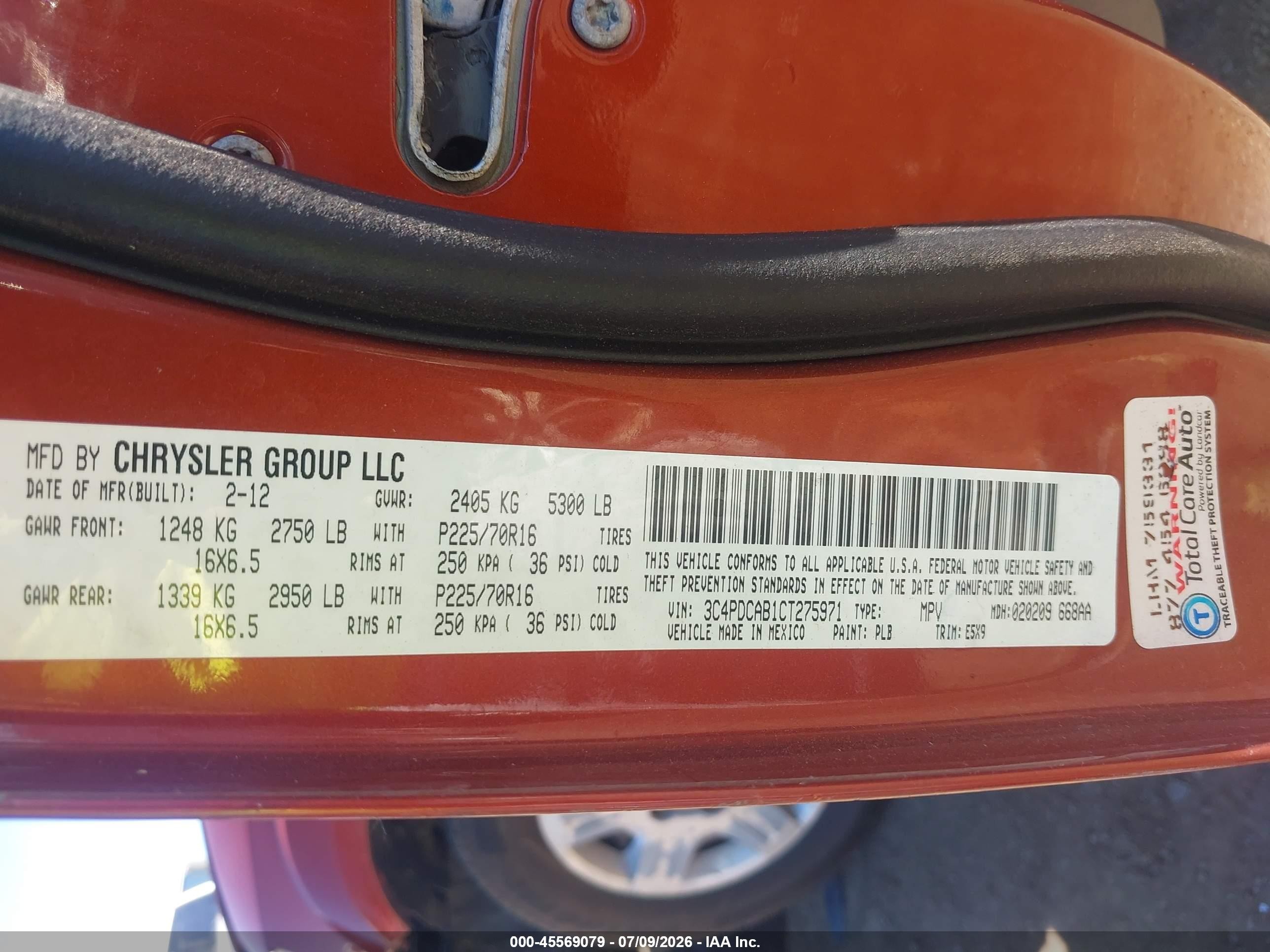 2012 Dodge Journey Se/avp Orange vin: 3C4PDCAB1CT275971