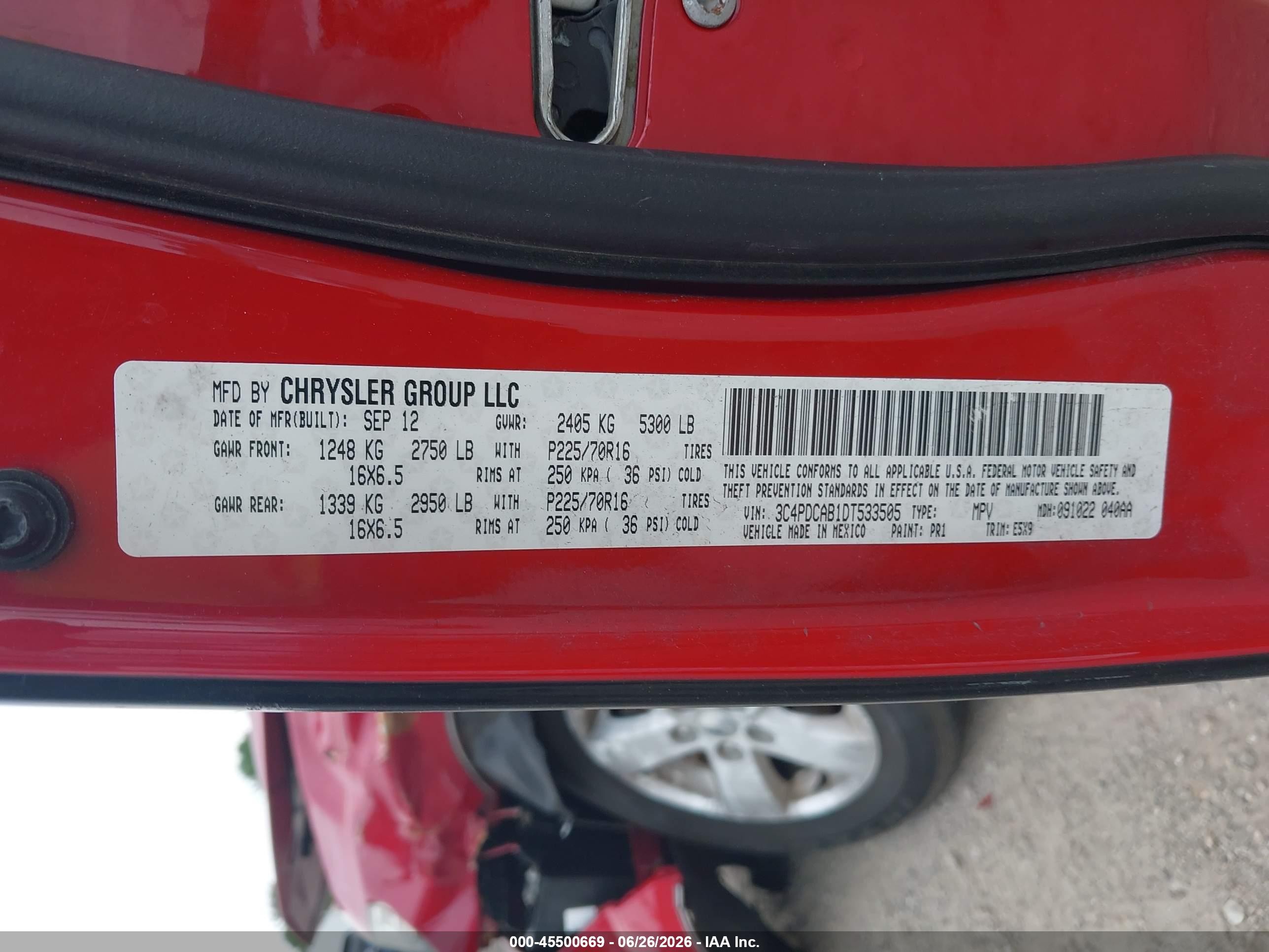 2013 Dodge Journey American Value Pkg Red vin: 3C4PDCAB1DT533505