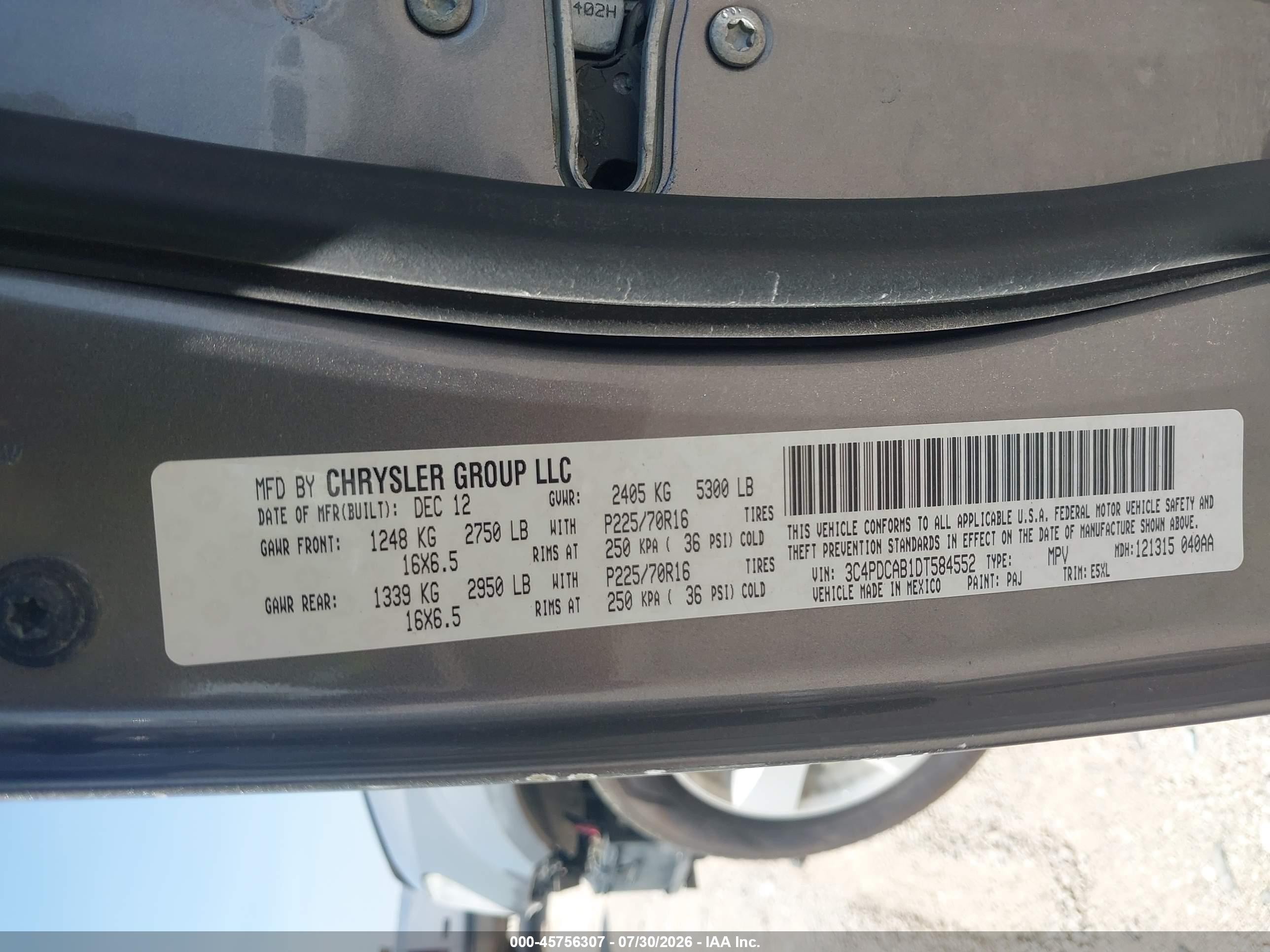 2013 Dodge Journey American Value Pkg Gray vin: 3C4PDCAB1DT584552