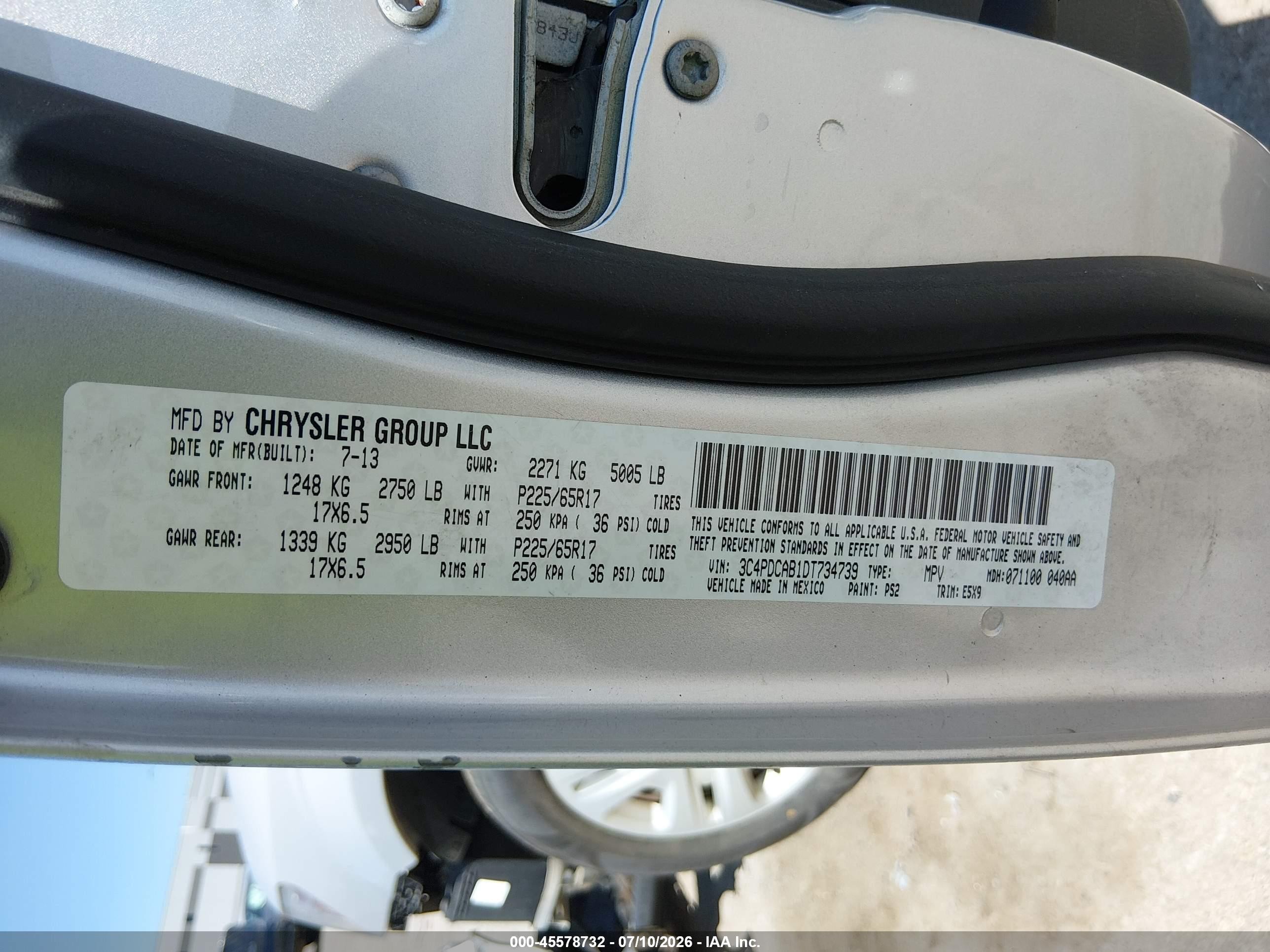2013 Dodge Journey American Value Pkg Серебряный vin: 3C4PDCAB1DT734739