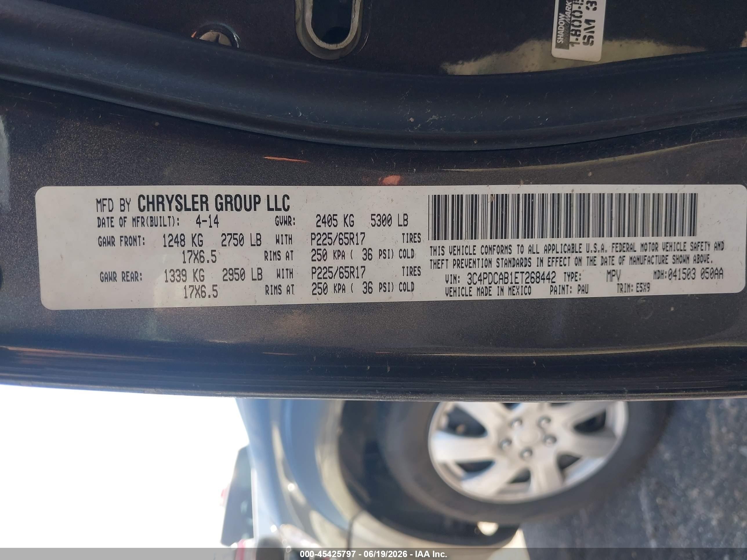 2014 Dodge Journey American Value Pkg Gray vin: 3C4PDCAB1ET268442