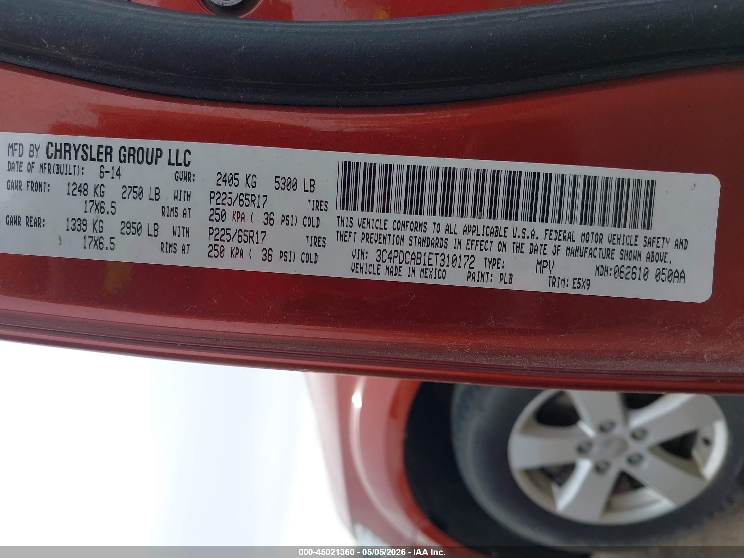 2014 Dodge Journey Se Orange vin: 3C4PDCAB1ET310172