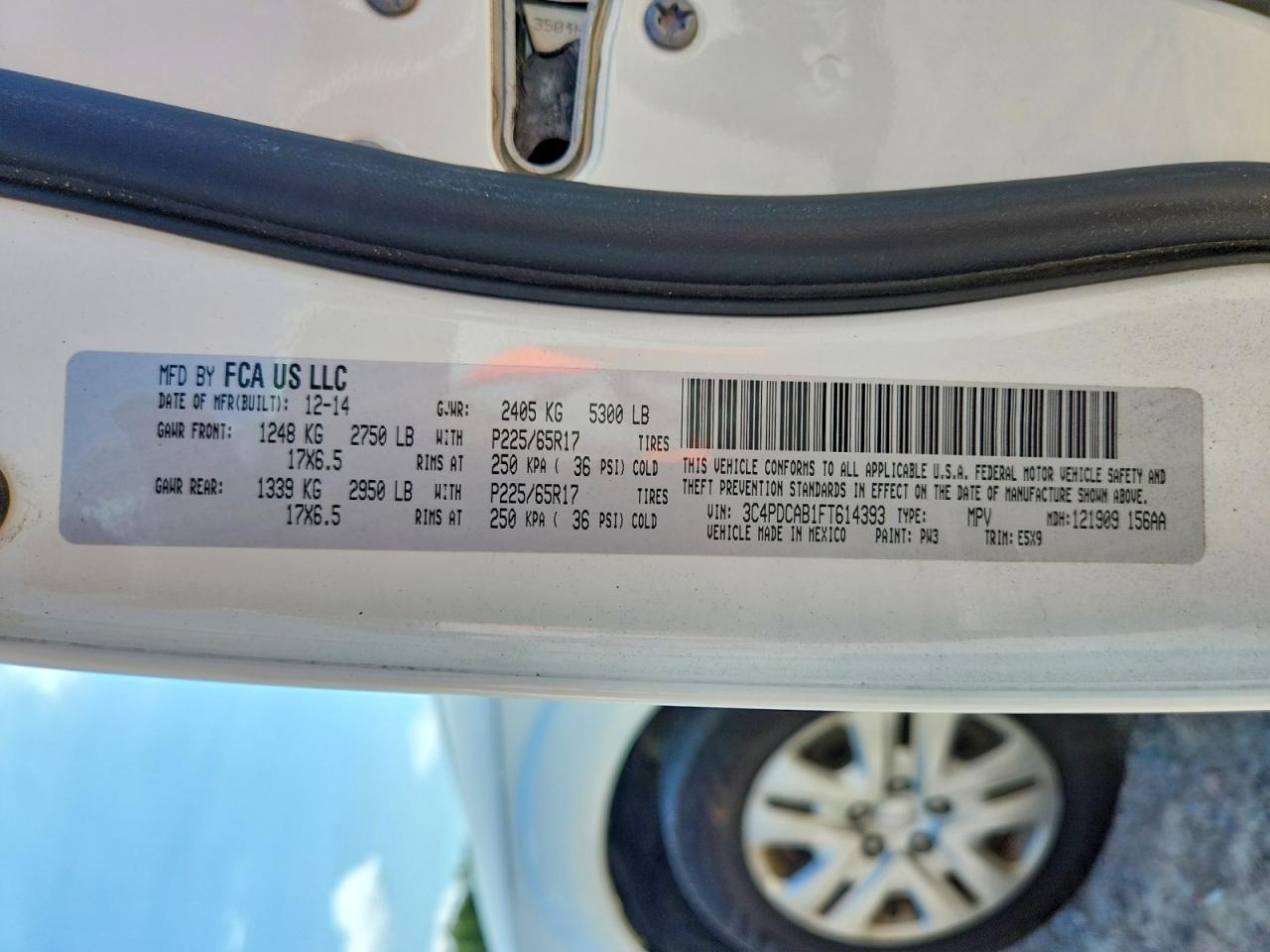 2015 Dodge Journey Se White vin: 3C4PDCAB1FT614393