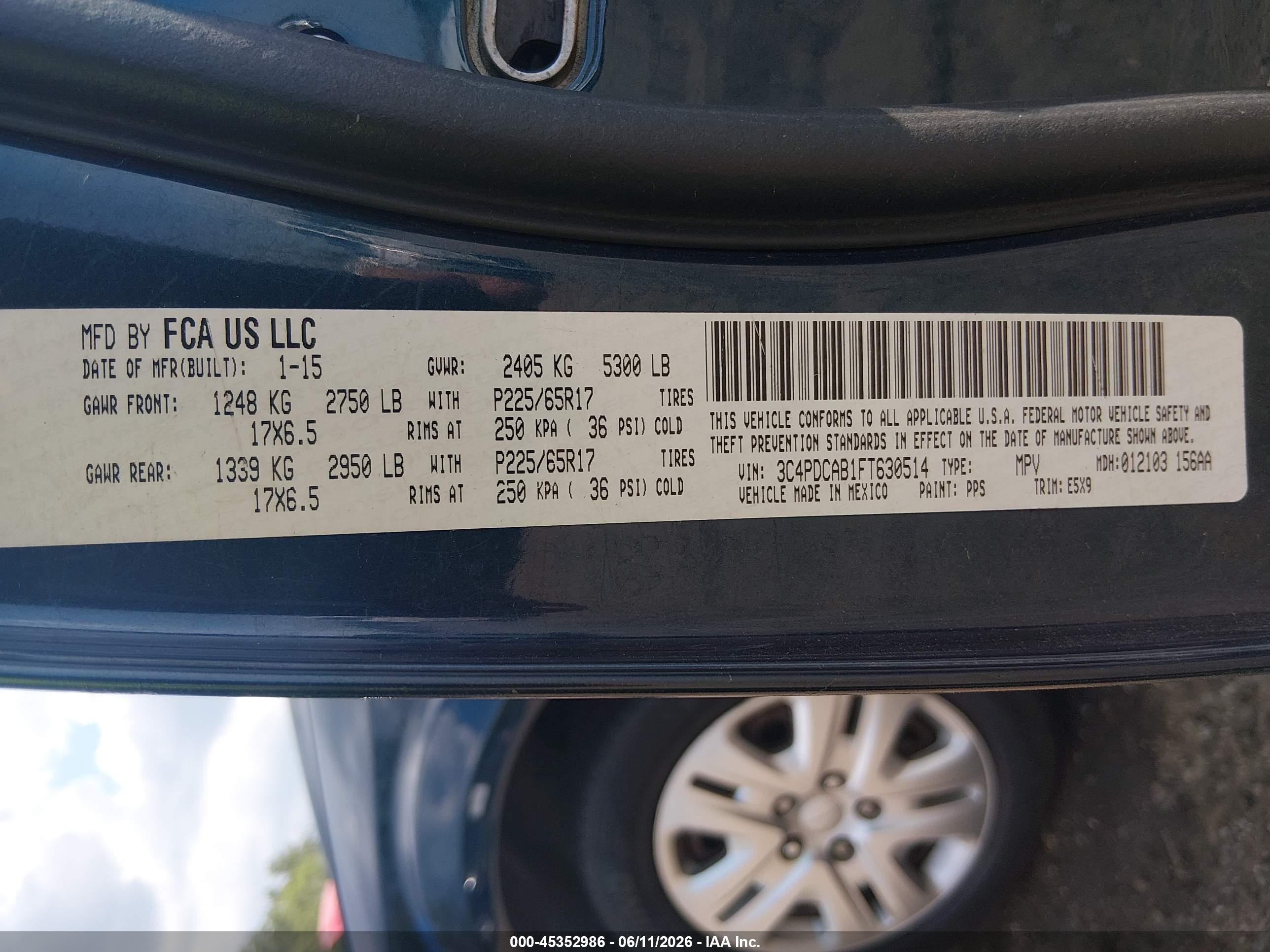 2015 Dodge Journey American Value Pkg Черный vin: 3C4PDCAB1FT630514
