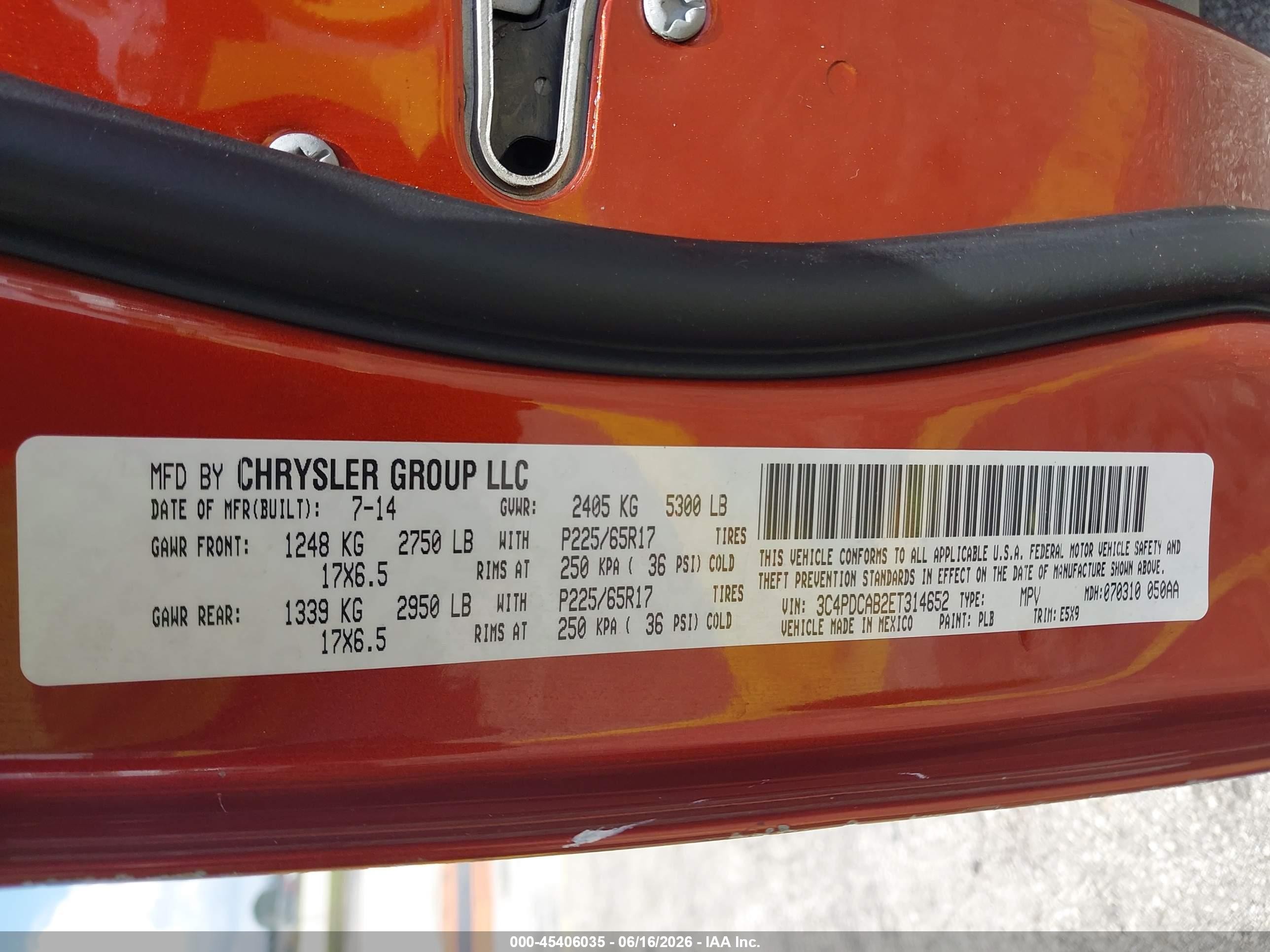 2014 Dodge Journey Se Orange vin: 3C4PDCAB2ET314652