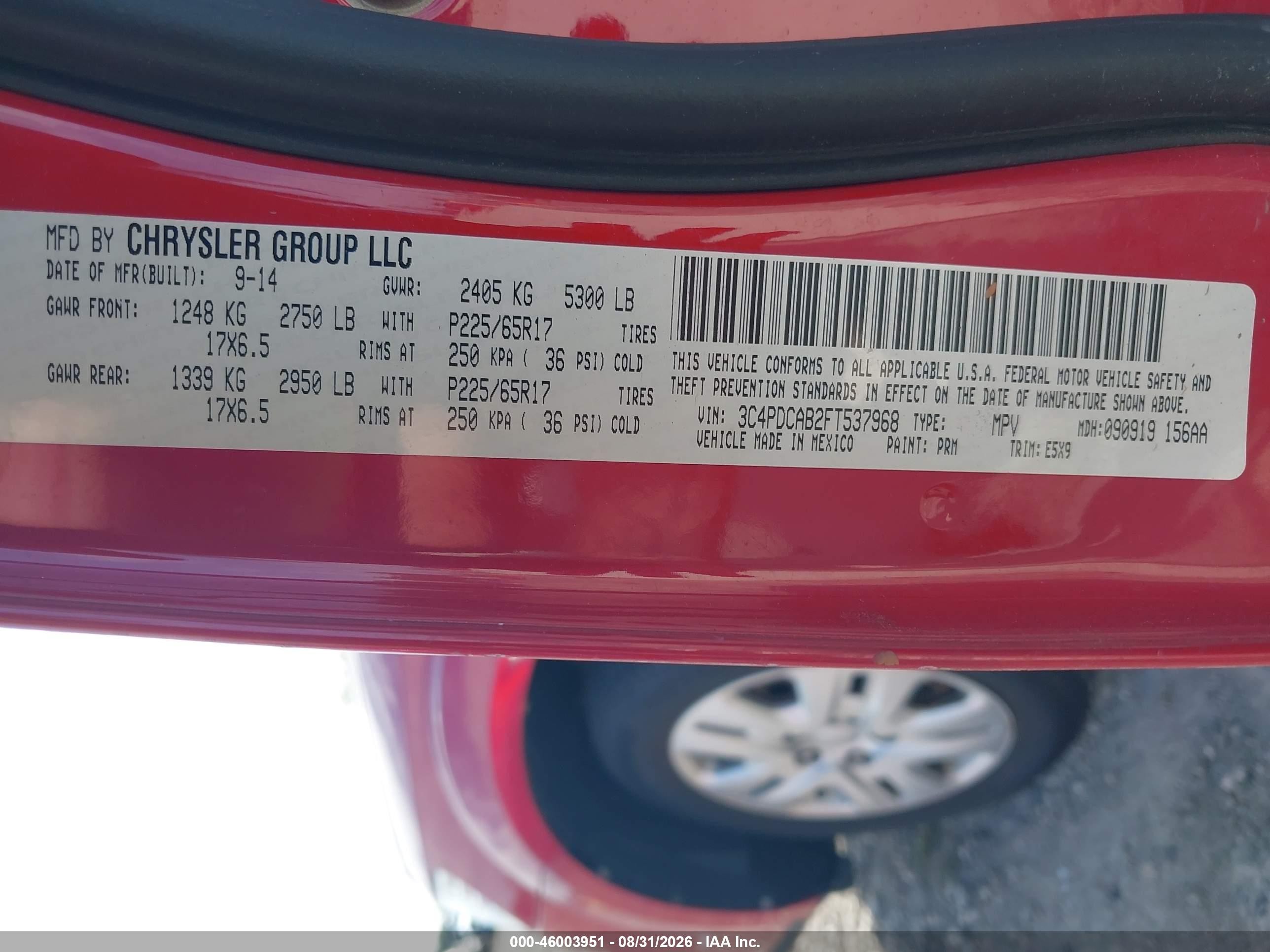 2015 Dodge Journey Se Красный vin: 3C4PDCAB2FT537968