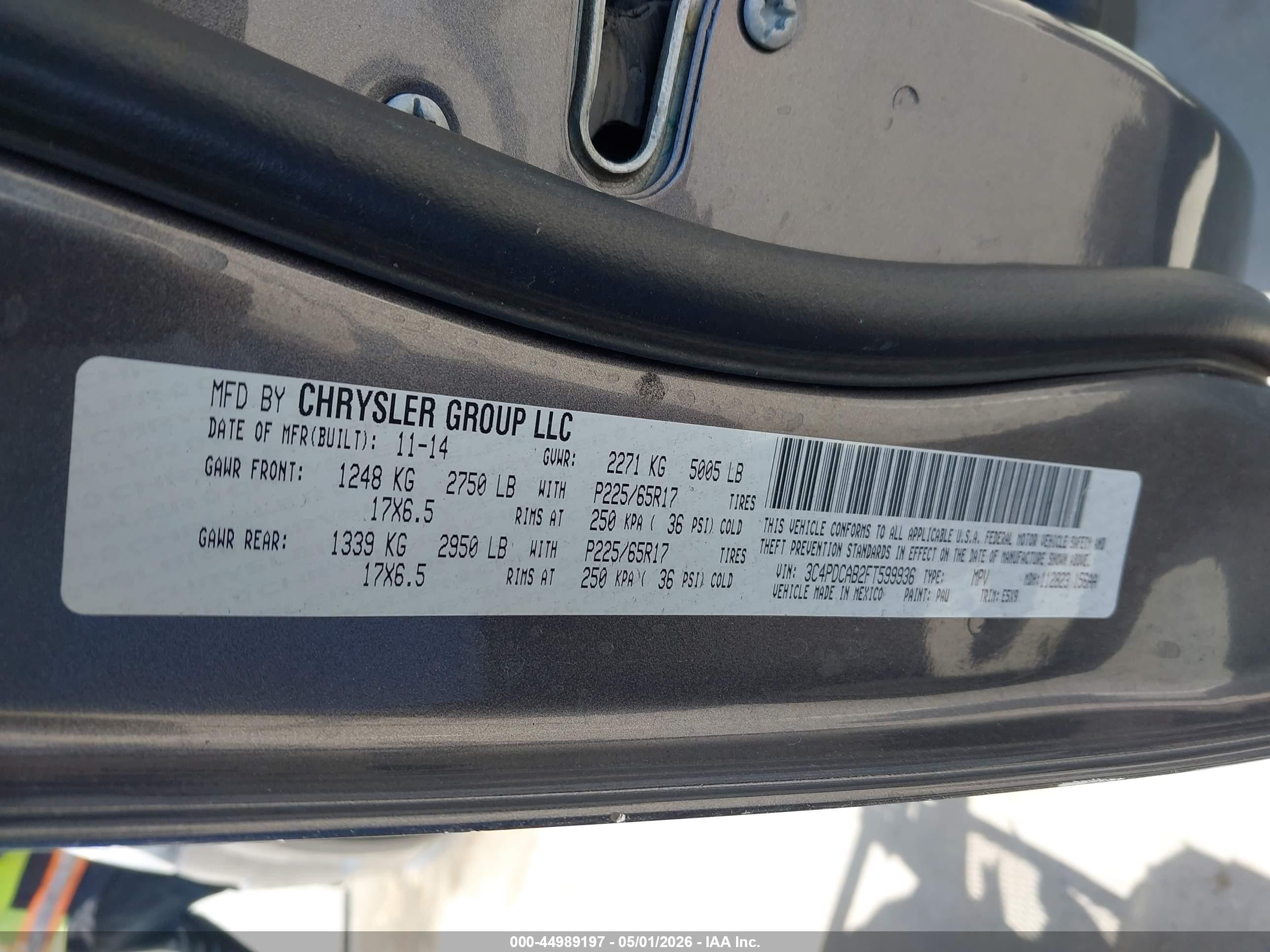 2015 Dodge Journey American Value Pkg Gray vin: 3C4PDCAB2FT599936