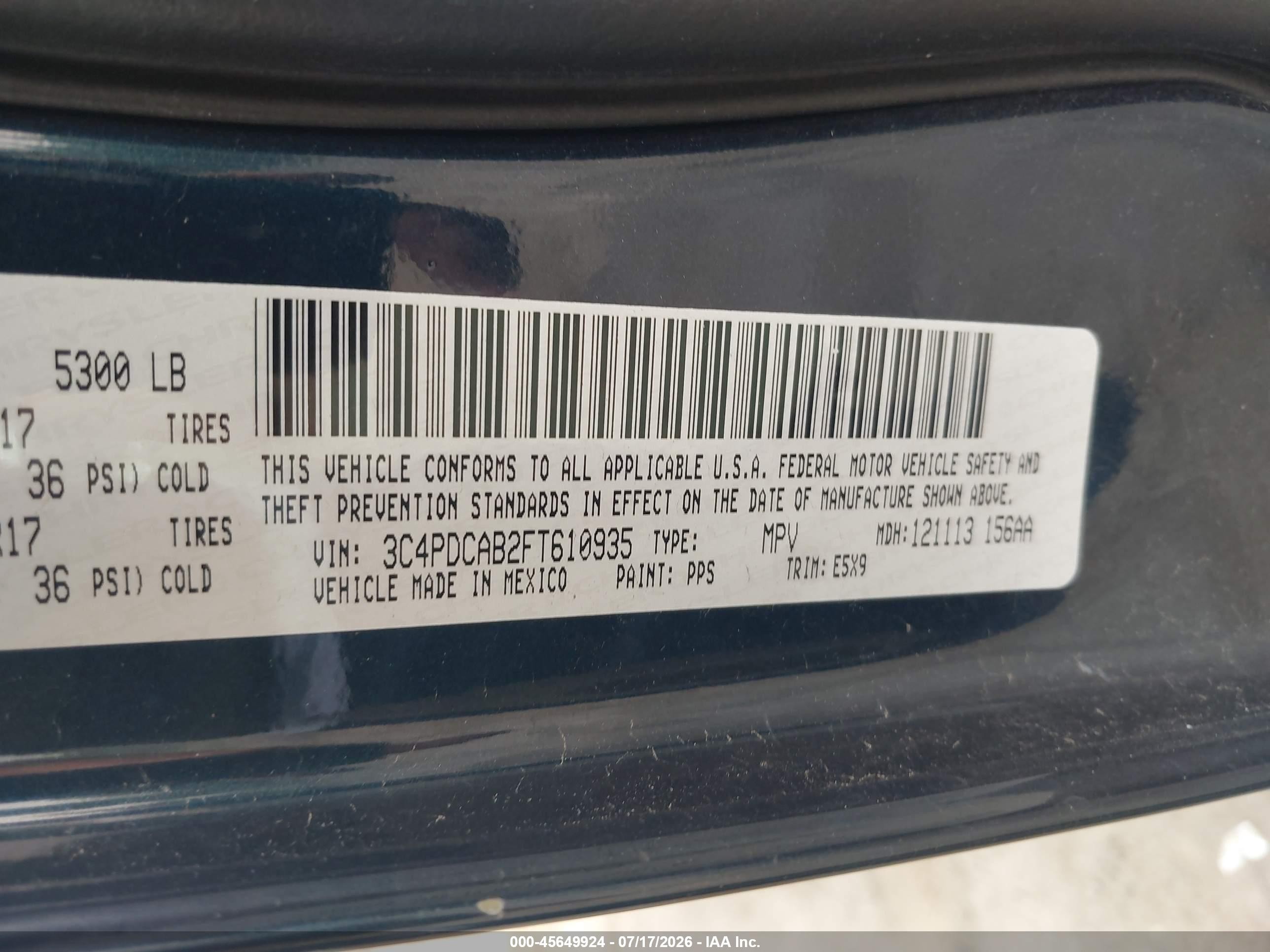 2015 Dodge Journey American Value Pkg Blue vin: 3C4PDCAB2FT610935