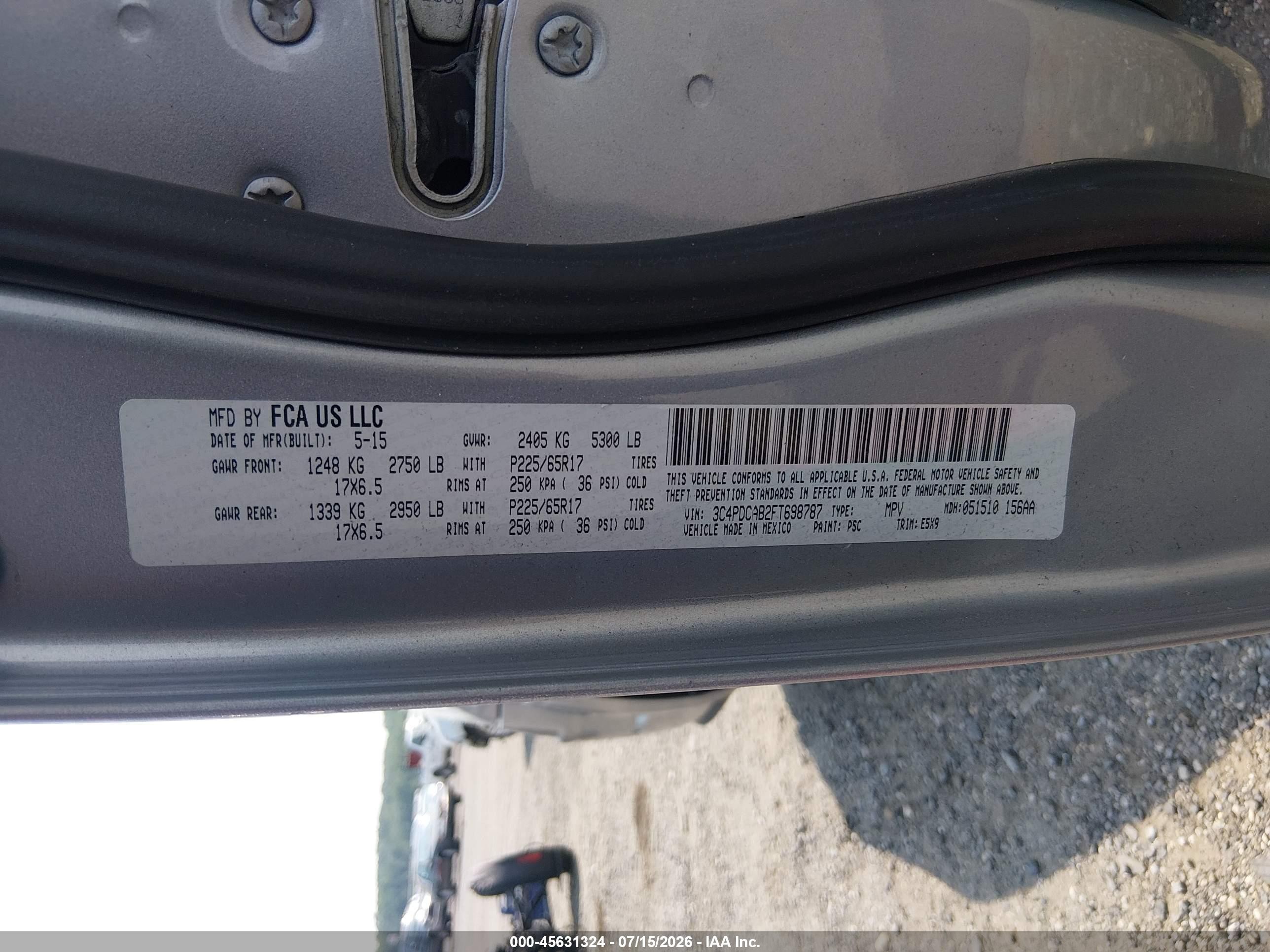 2015 Dodge Journey American Value Pkg Gray vin: 3C4PDCAB2FT698787